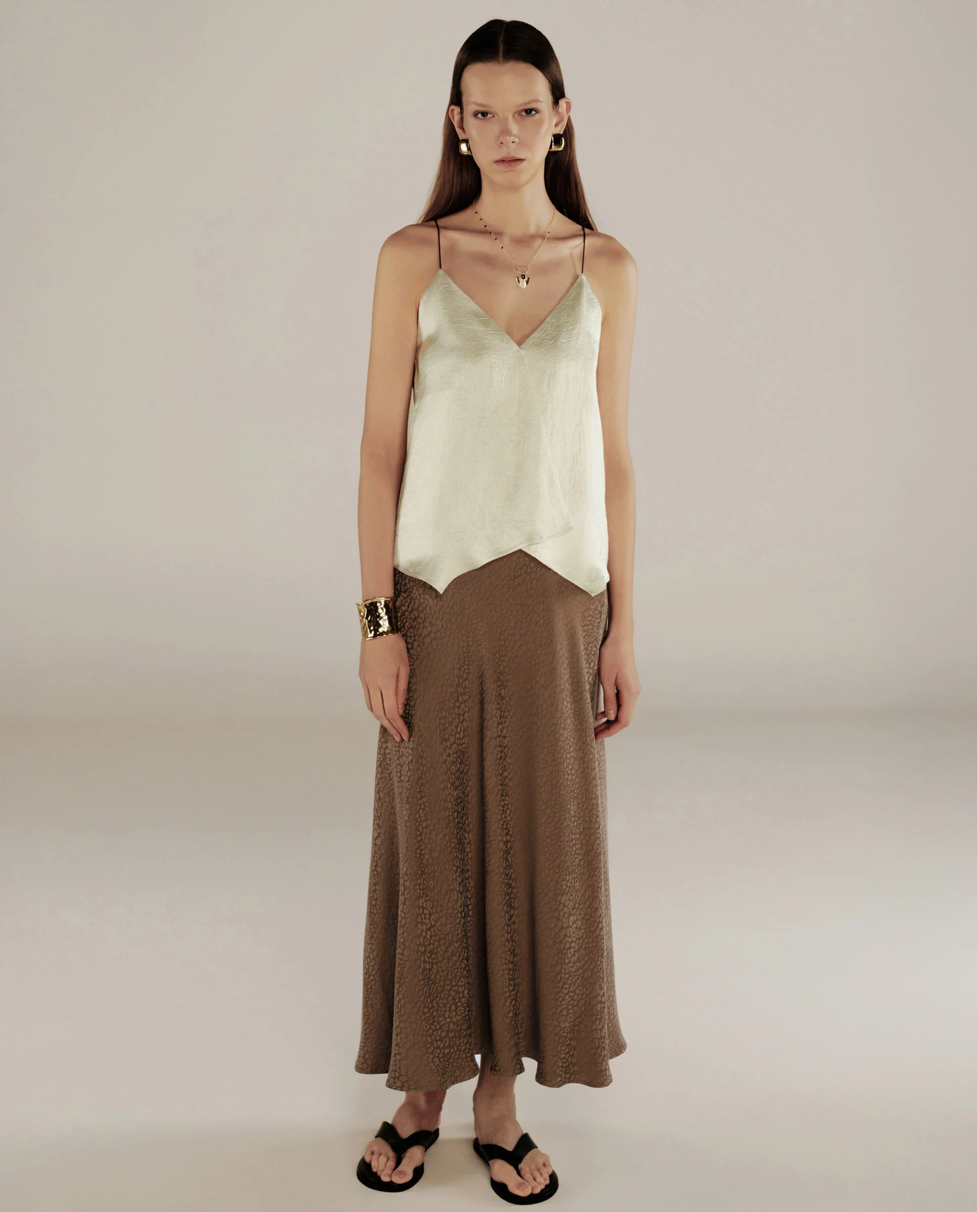 AADHILA | Brown Jacquard Leopard Print Long Skirt - Image 5