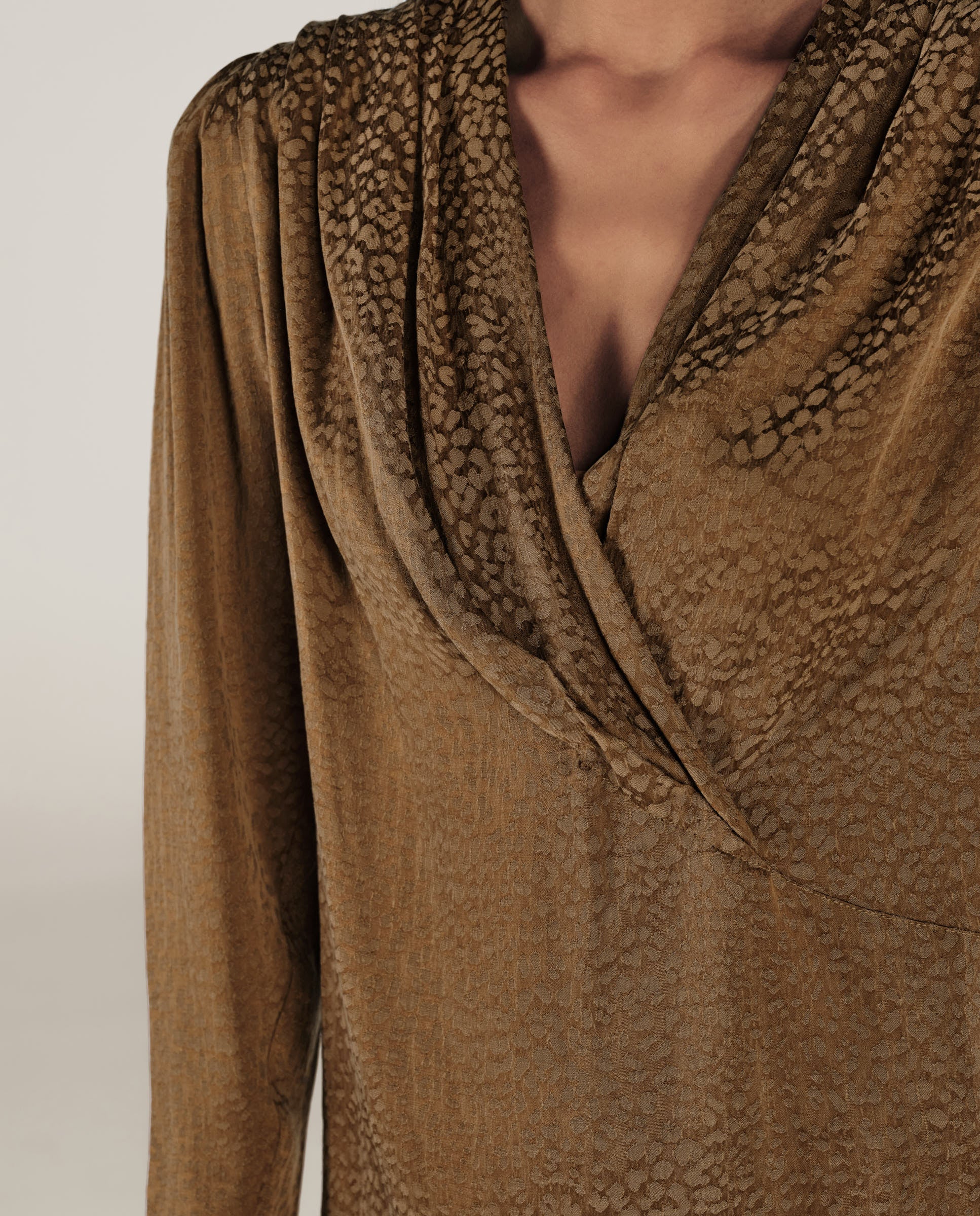 AADHILA | Brown Jacquard Leopard Print Wrap Blouse - Image 3