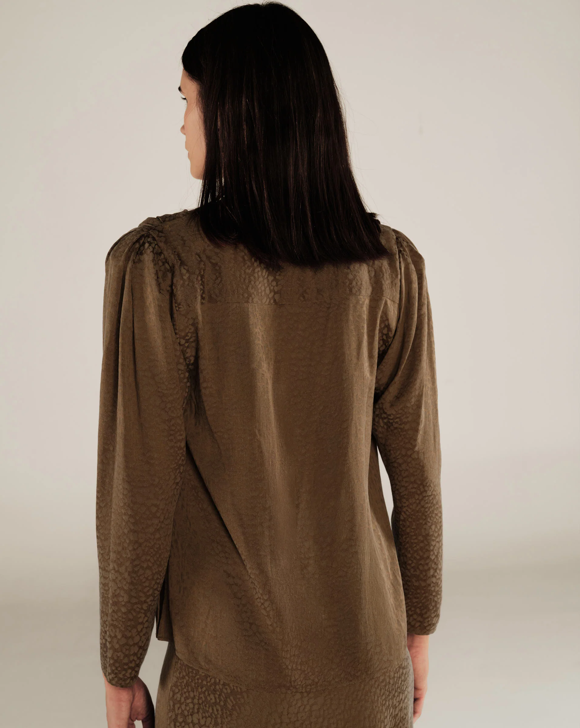 AADHILA | Brown Jacquard Leopard Print Wrap Blouse - Image 4