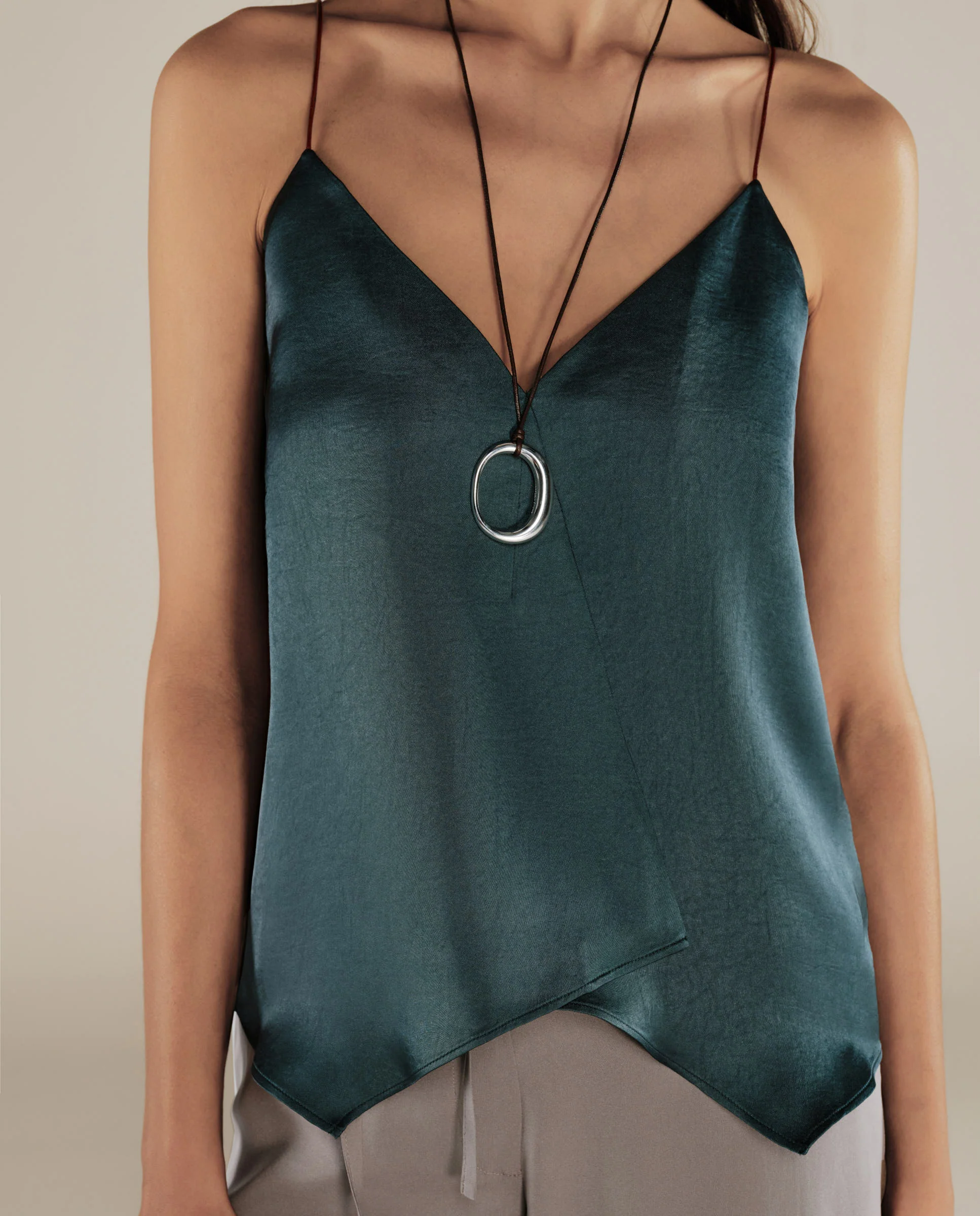 BELEN | Peacock Green Satin Strap Camisole Top - Image 3