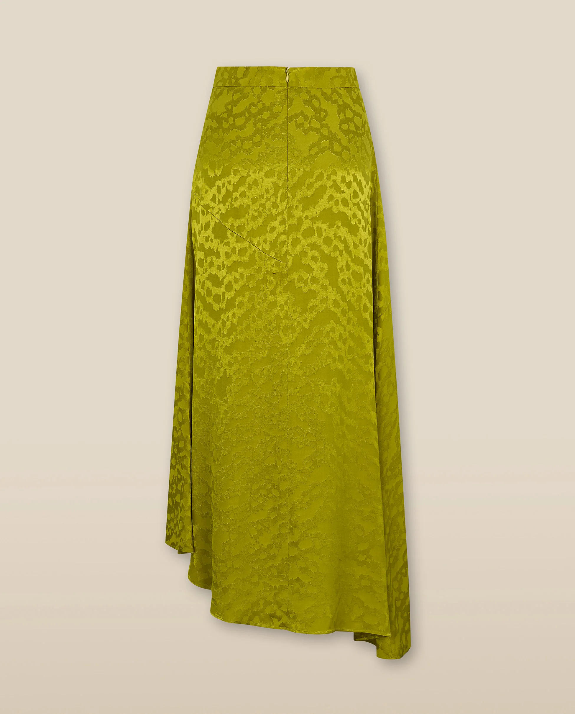 BHAKTI | Chartreuse Yellow Jacquard Leopard Print Asymmetric Skirt - Image 3