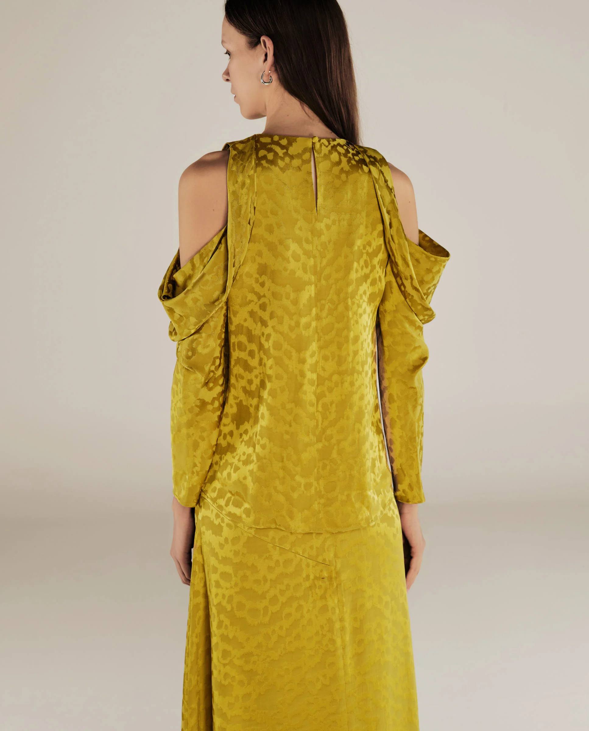 BHAKTI | Chartreuse Yellow Jacquard Leopard Print Blouse - Image 4