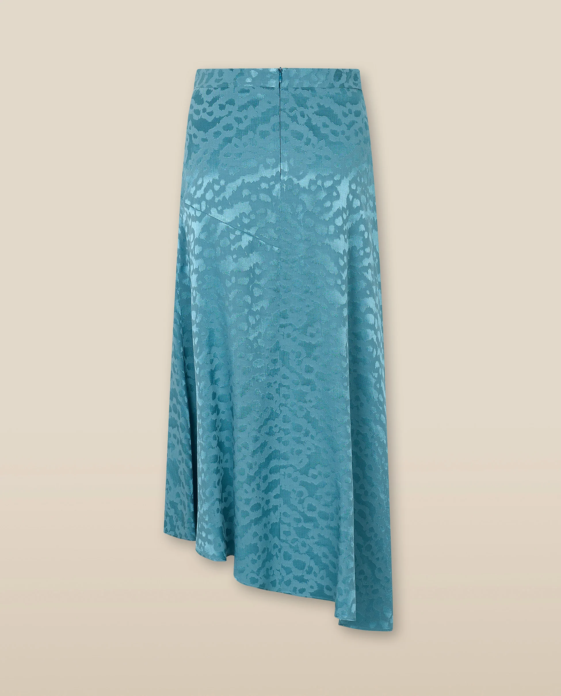 BHAKTI | Turquoise Blue Jacquard Leopard Print Asymmetric Skirt - Image 4