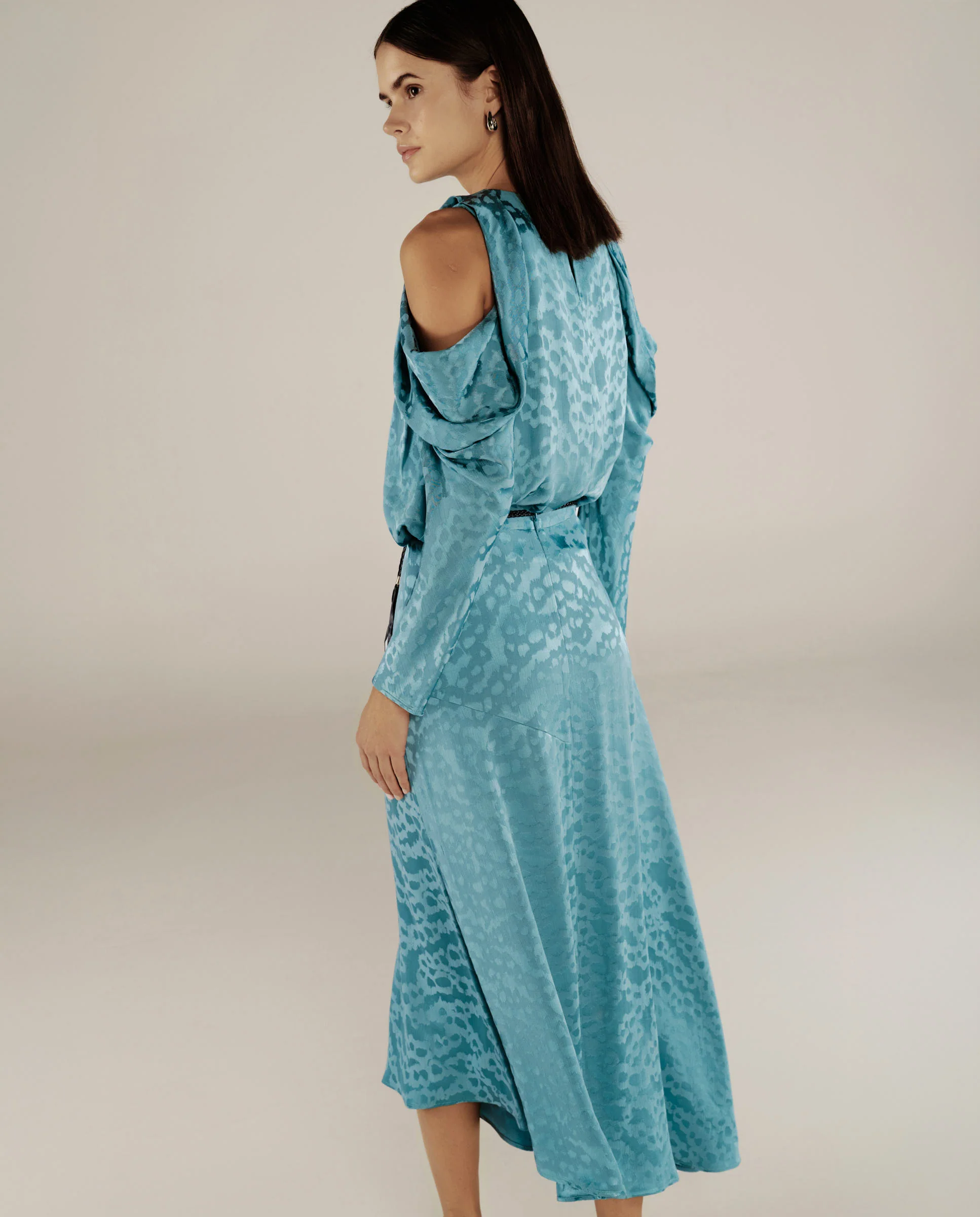 BHAKTI | Turquoise Blue Jacquard Leopard Print Blouse - Image 5