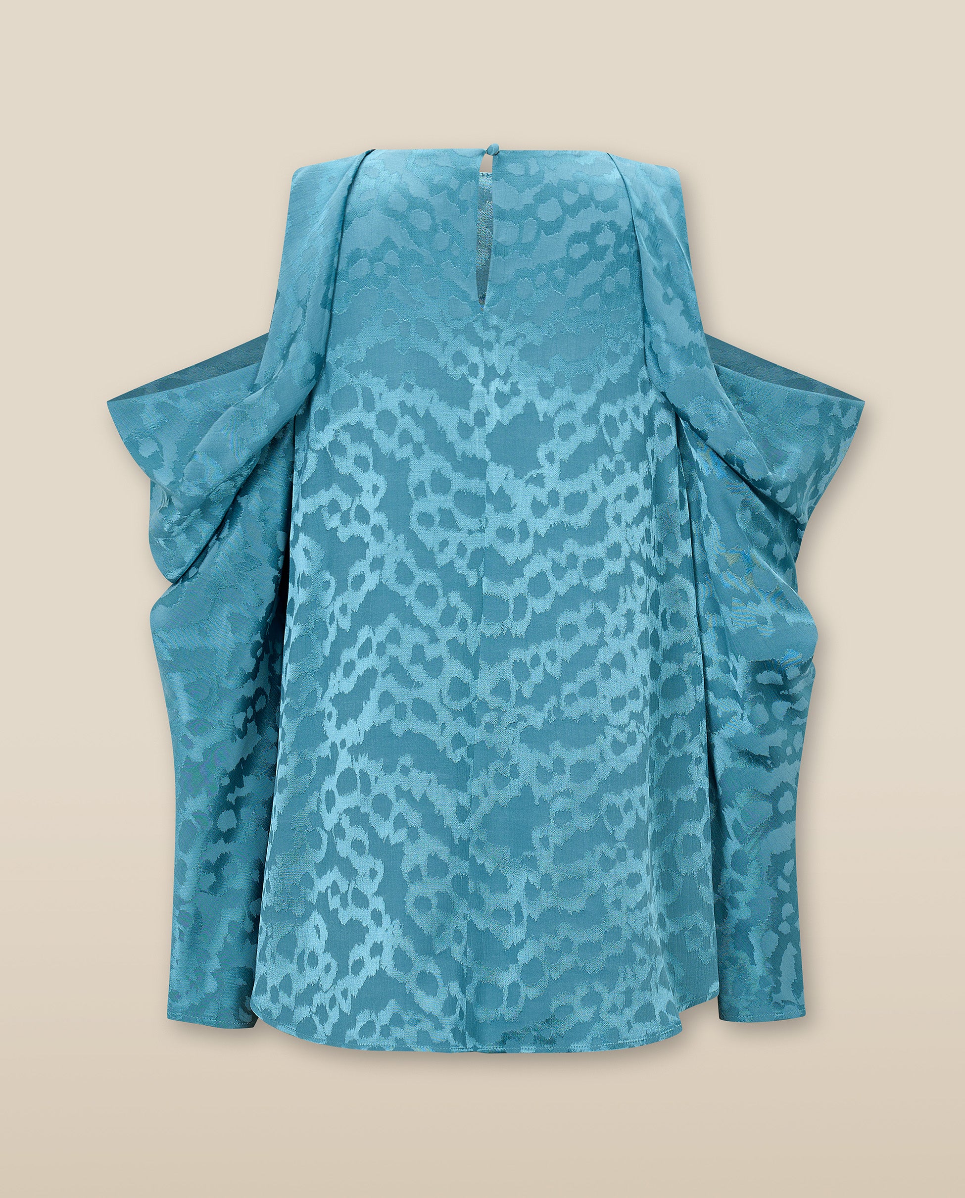 BHAKTI | Turquoise Blue Jacquard Leopard Print Blouse - Image 6