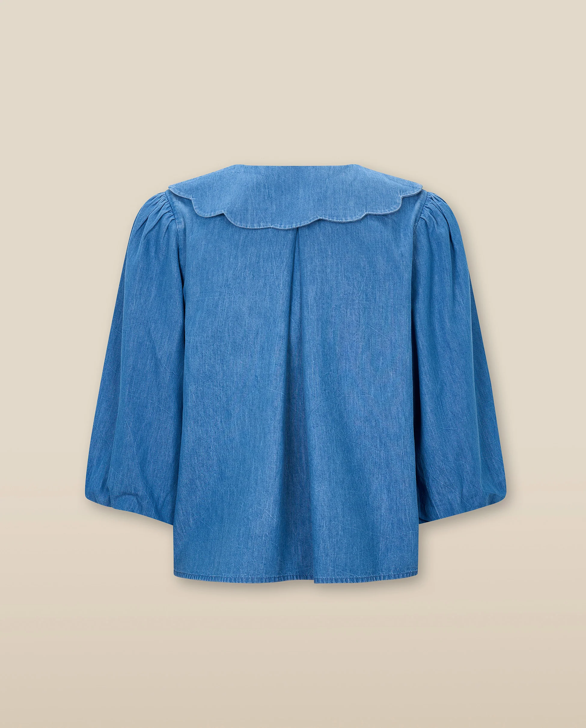 BRUNELLA | Denim Blue Tie Front Cotton Blouse - Image 6