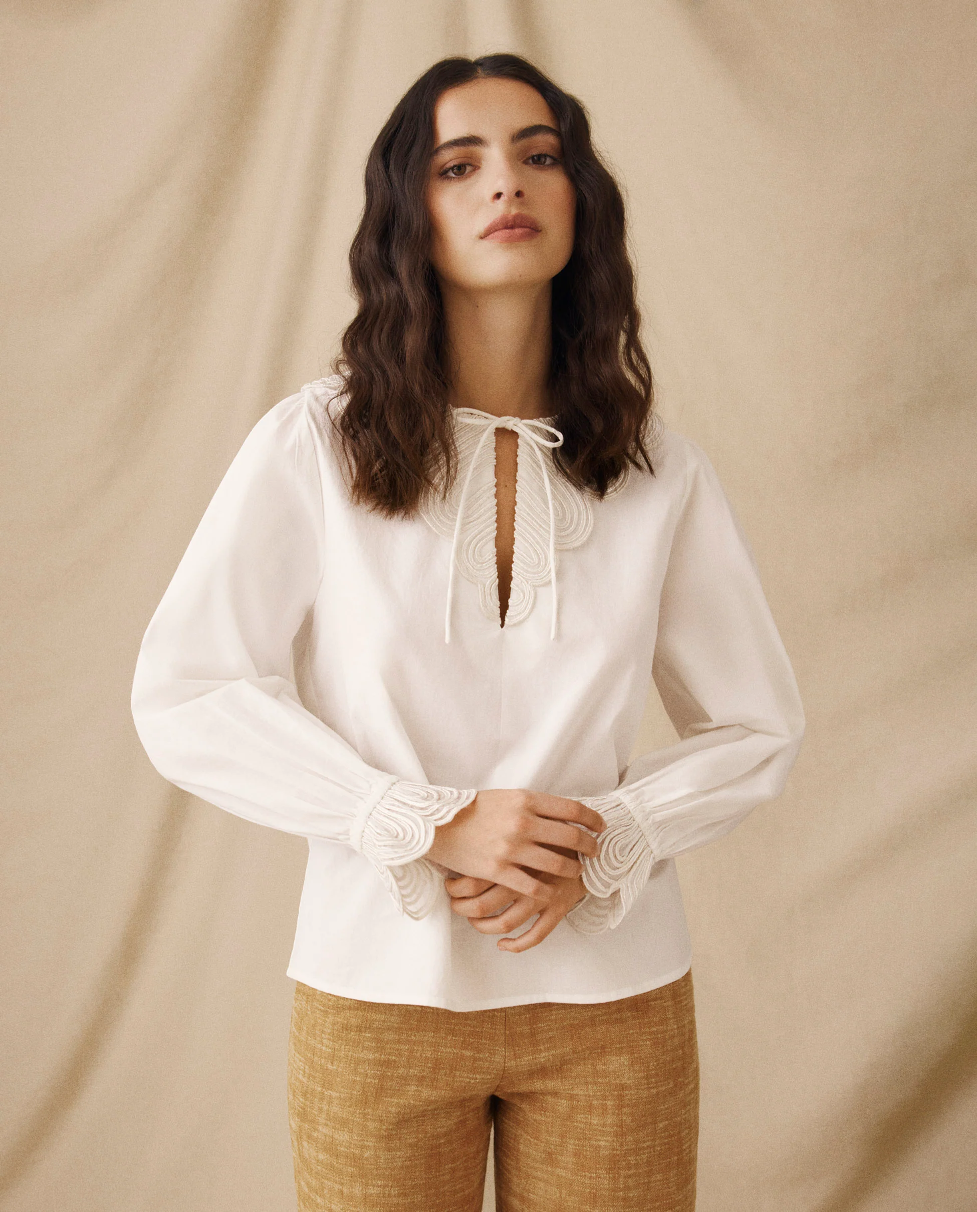 BRUNELLA | White Embroidered Cotton Blouse - Image 3