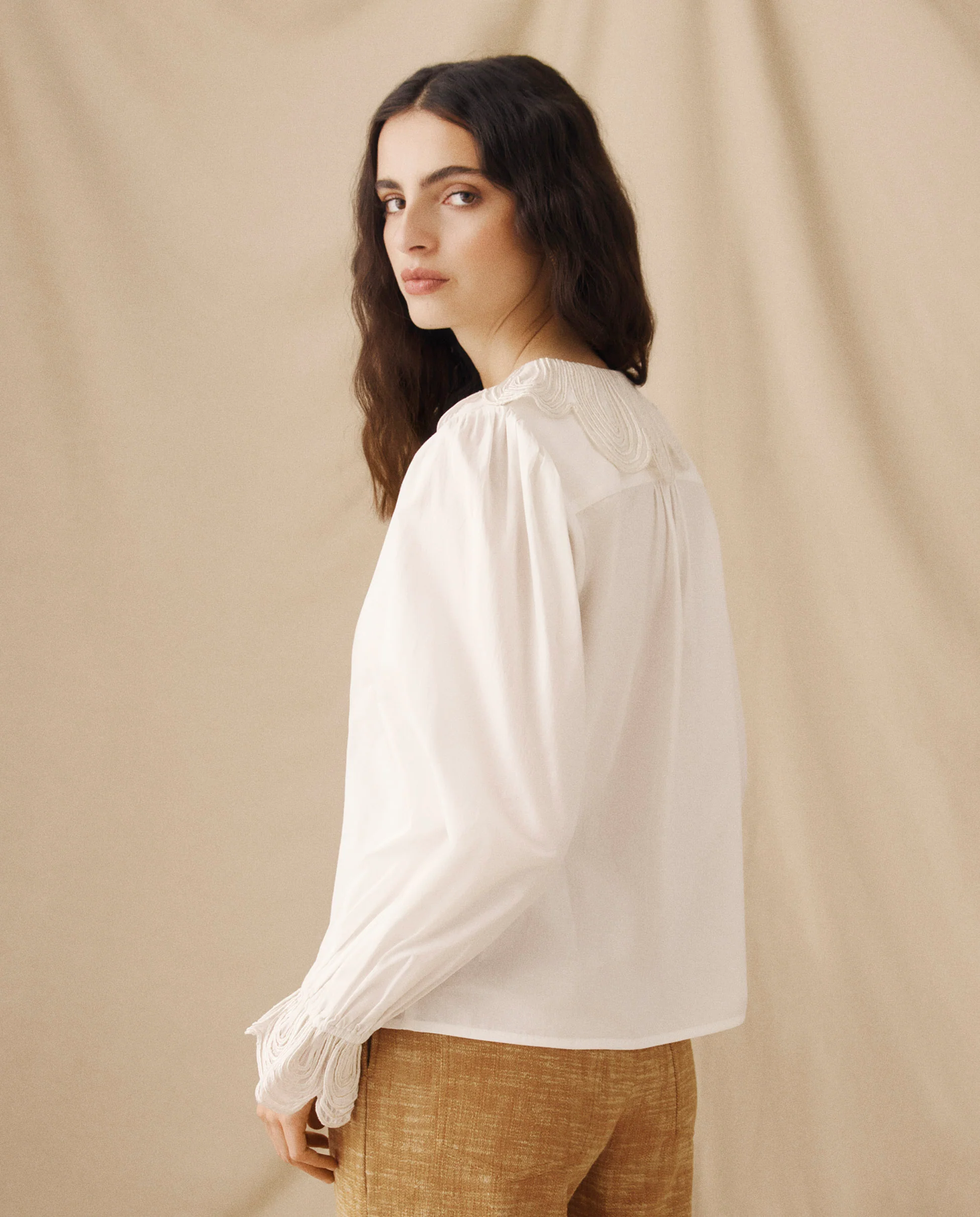 BRUNELLA | White Embroidered Cotton Blouse - Image 4