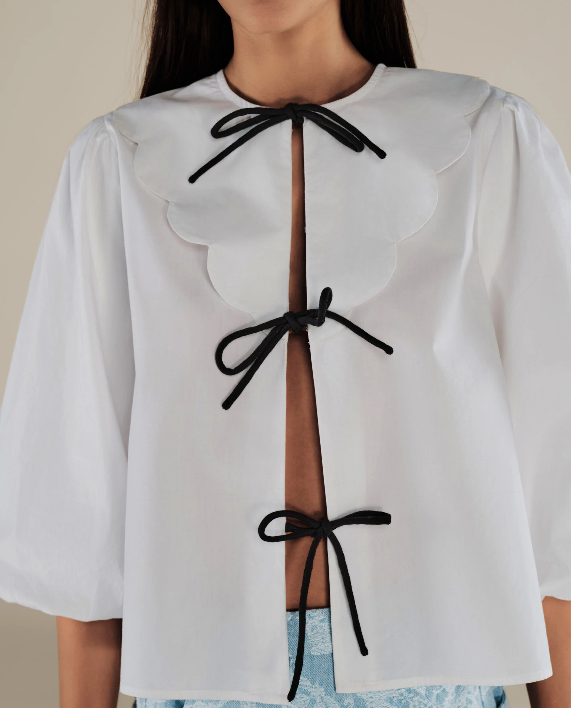 BRUNELLA | White Tie Front Cotton Blouse - Image 3