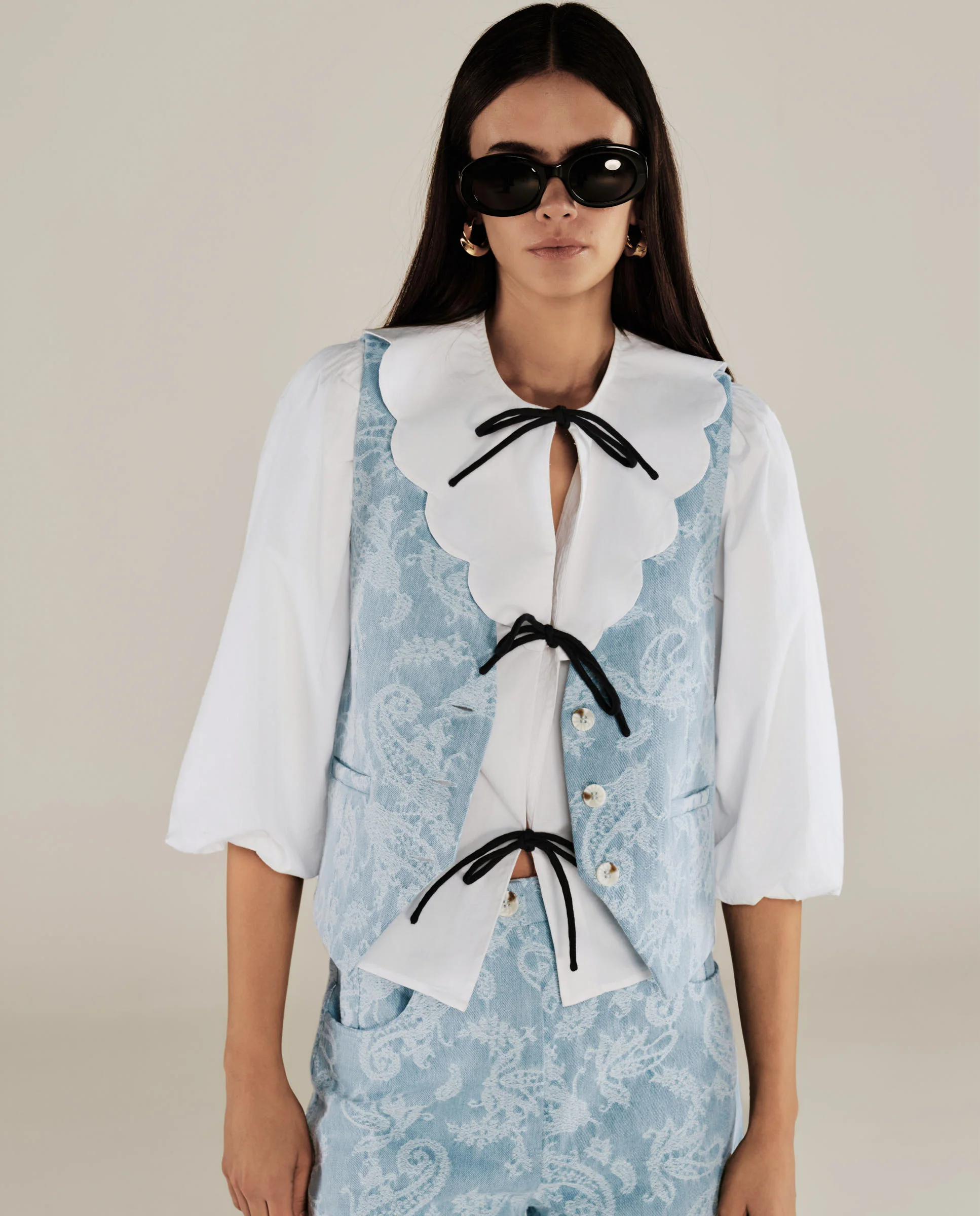 BRUNELLA | White Tie Front Cotton Blouse - Image 5