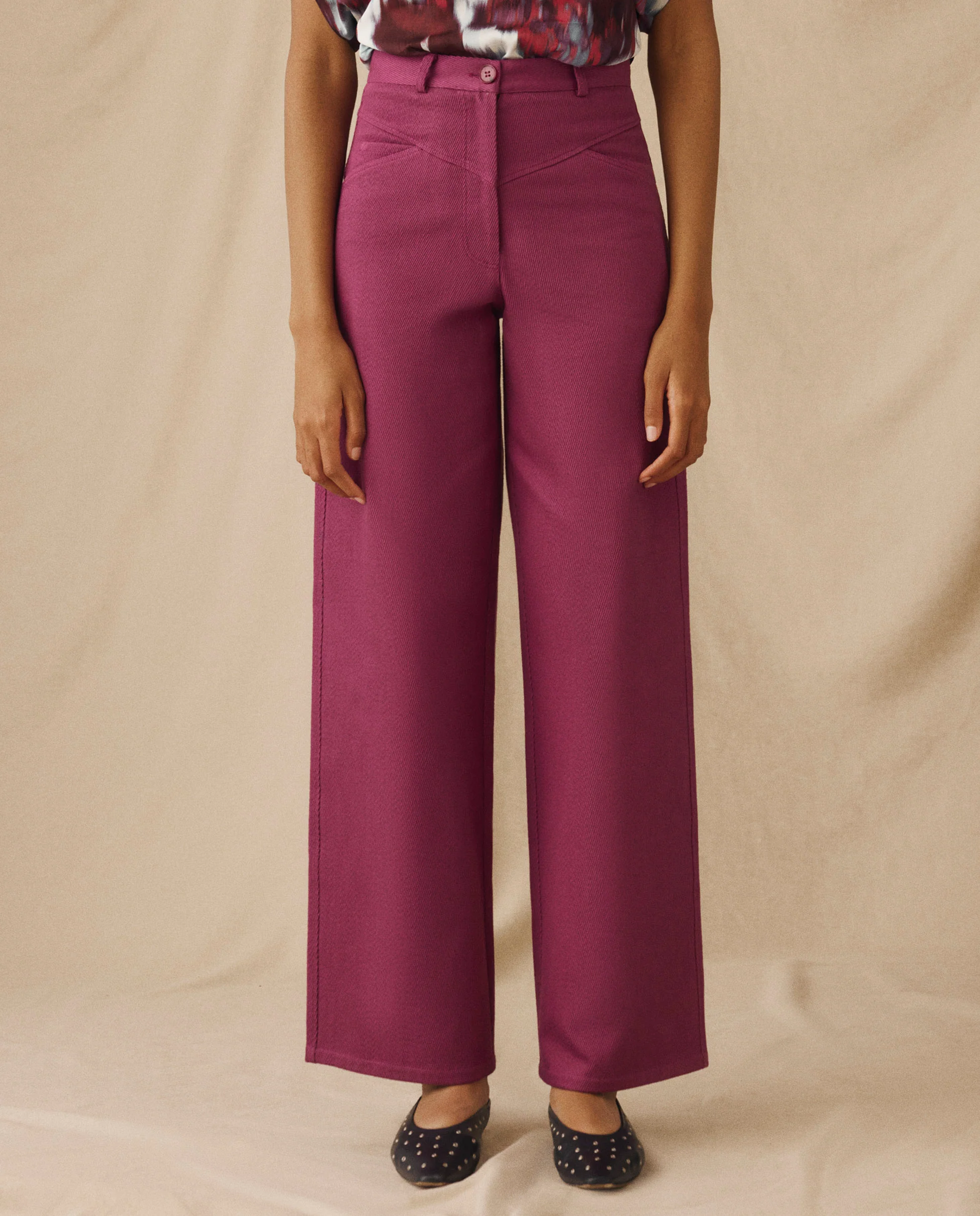 CAPUCINE | Magenta Cotton Wide-Leg Trousers - Image 3
