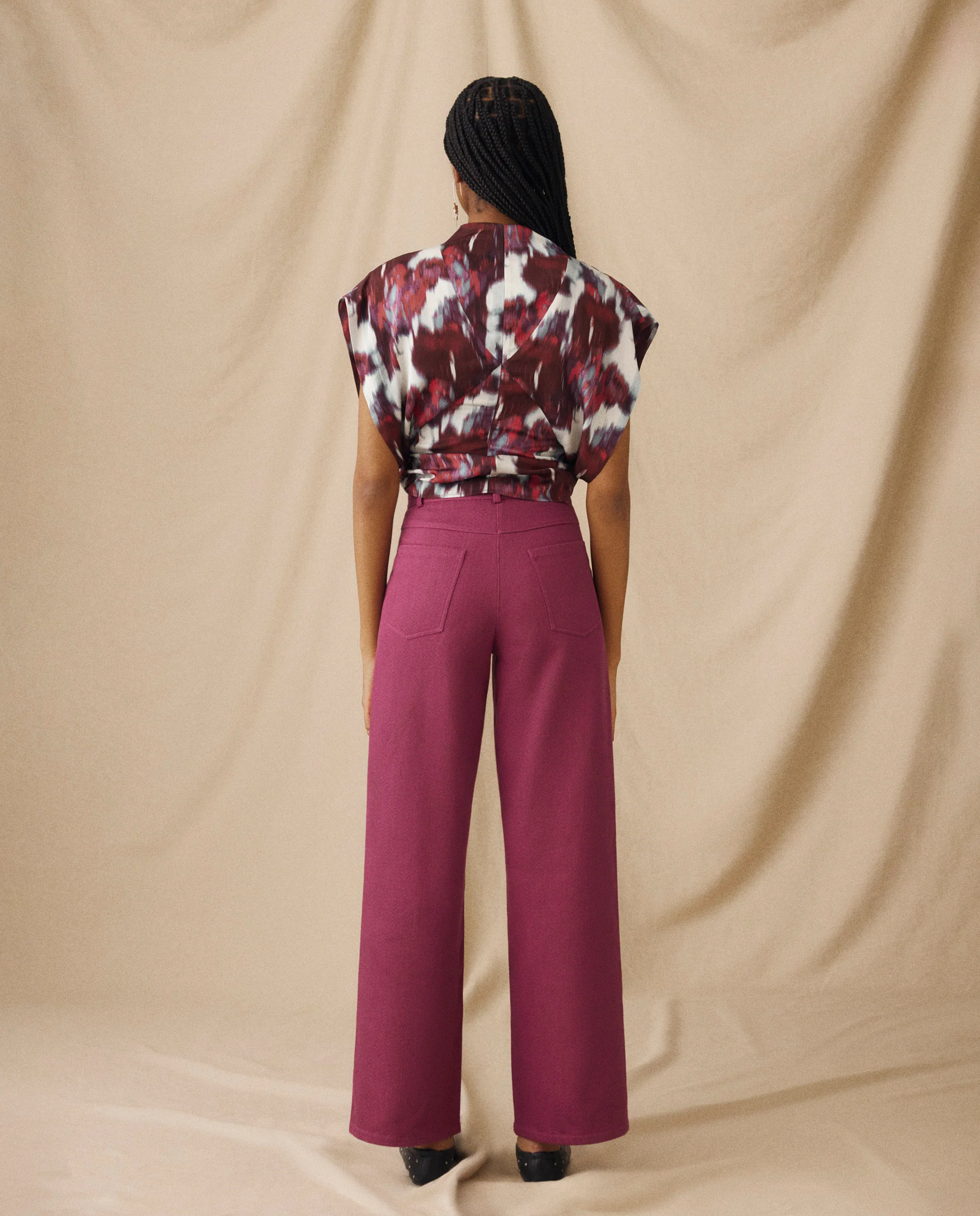CAPUCINE | Magenta Cotton Wide-Leg Trousers - Image 4