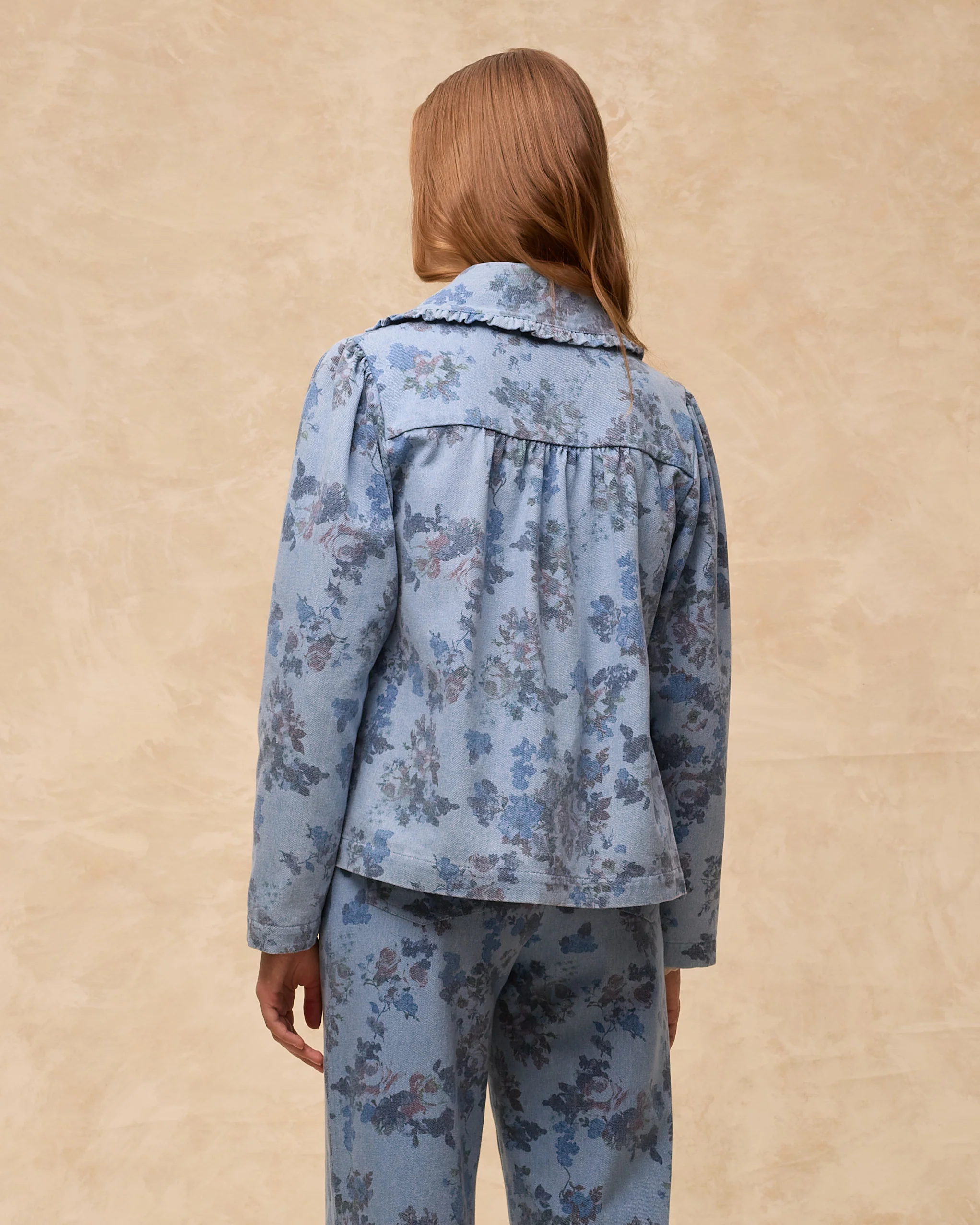 CONNIE | Blue Floral Printed Cotton Jacket - Image 3