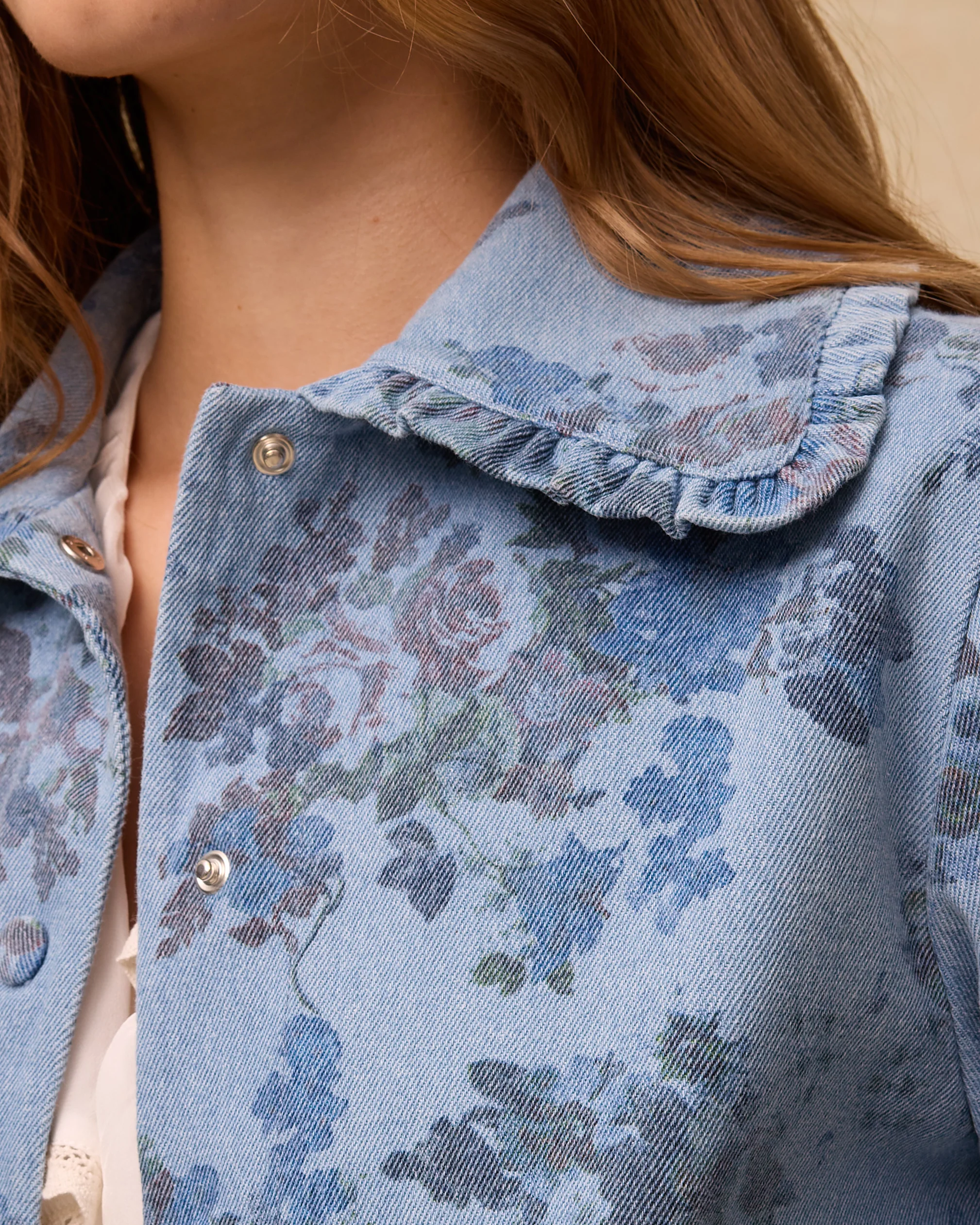 CONNIE | Blue Floral Printed Cotton Jacket - Image 6