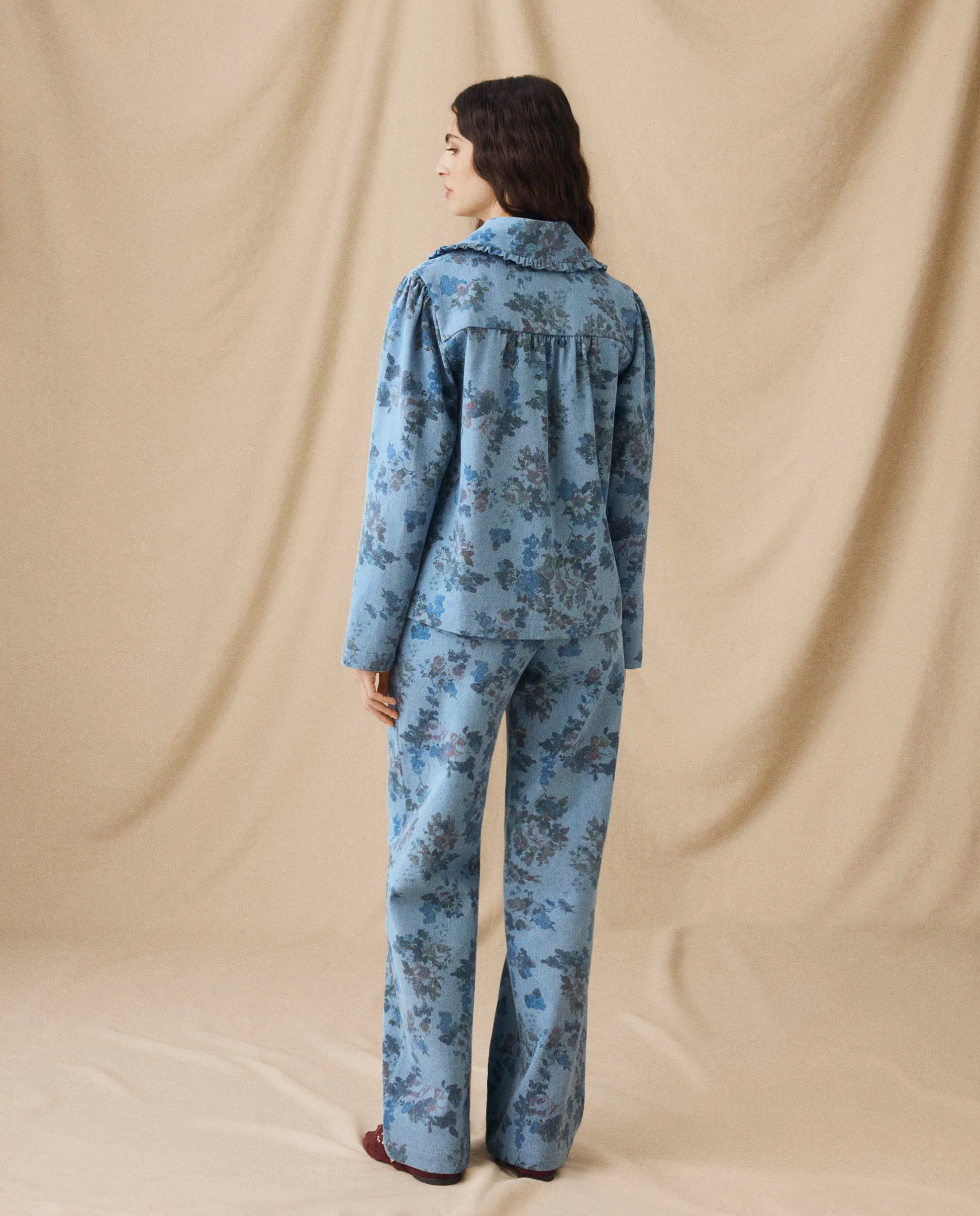 CONNIE | Blue Floral Printed Cotton Trousers - Image 6