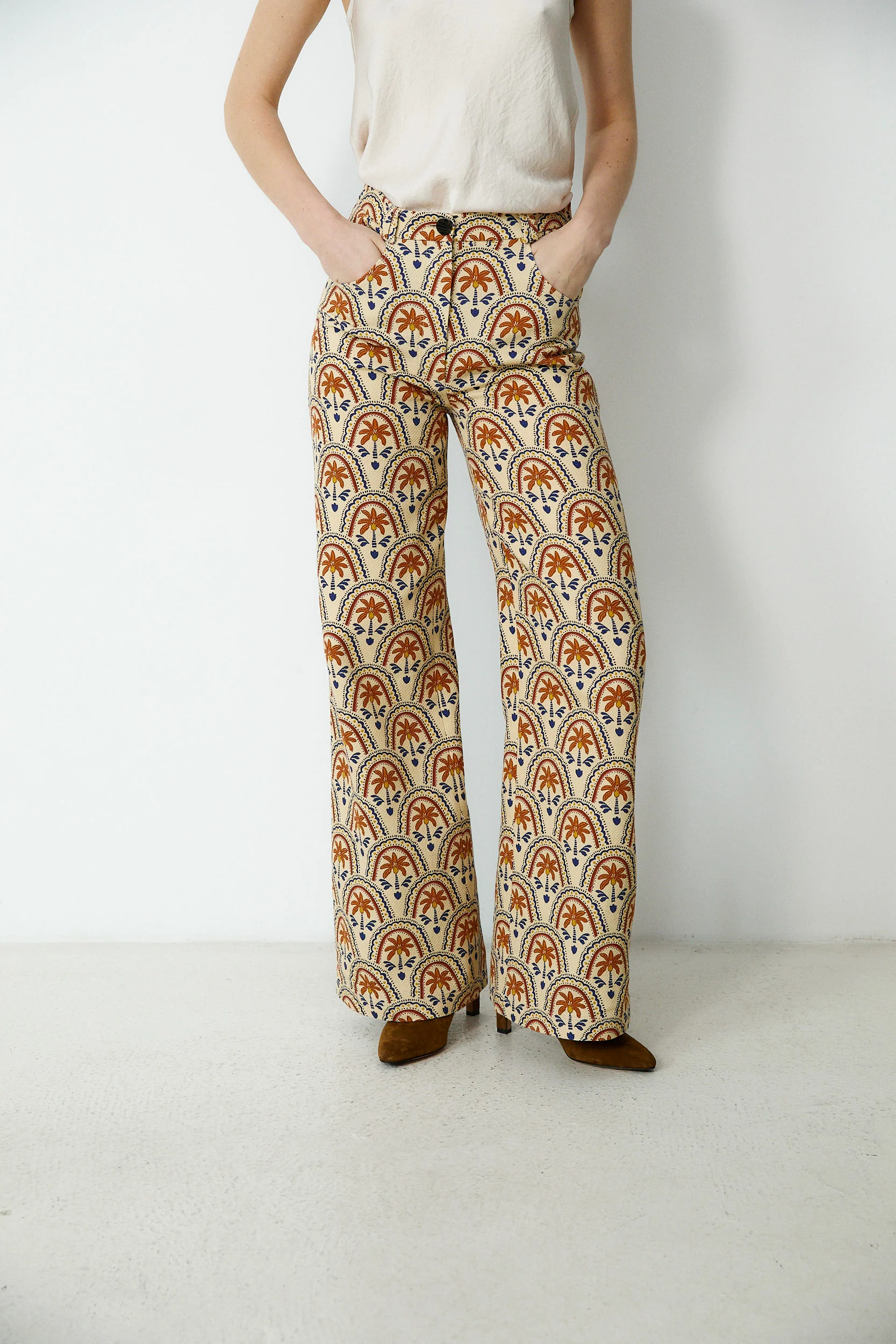 CONNIE | Printed Cotton Wide Leg Trousers - Image 3