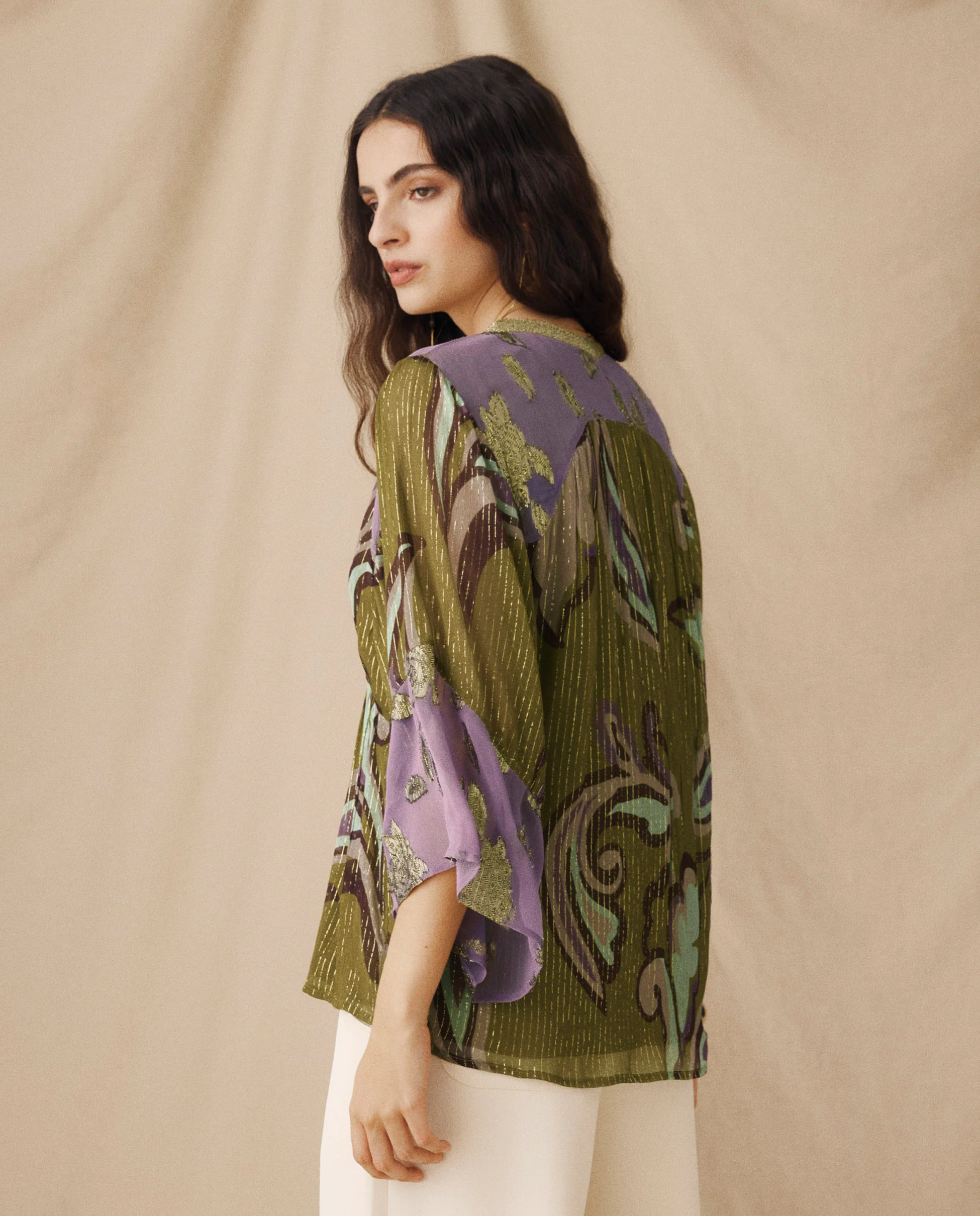 CORIANDER | Olive & Lilac Floral Printed Blouse - Image 4