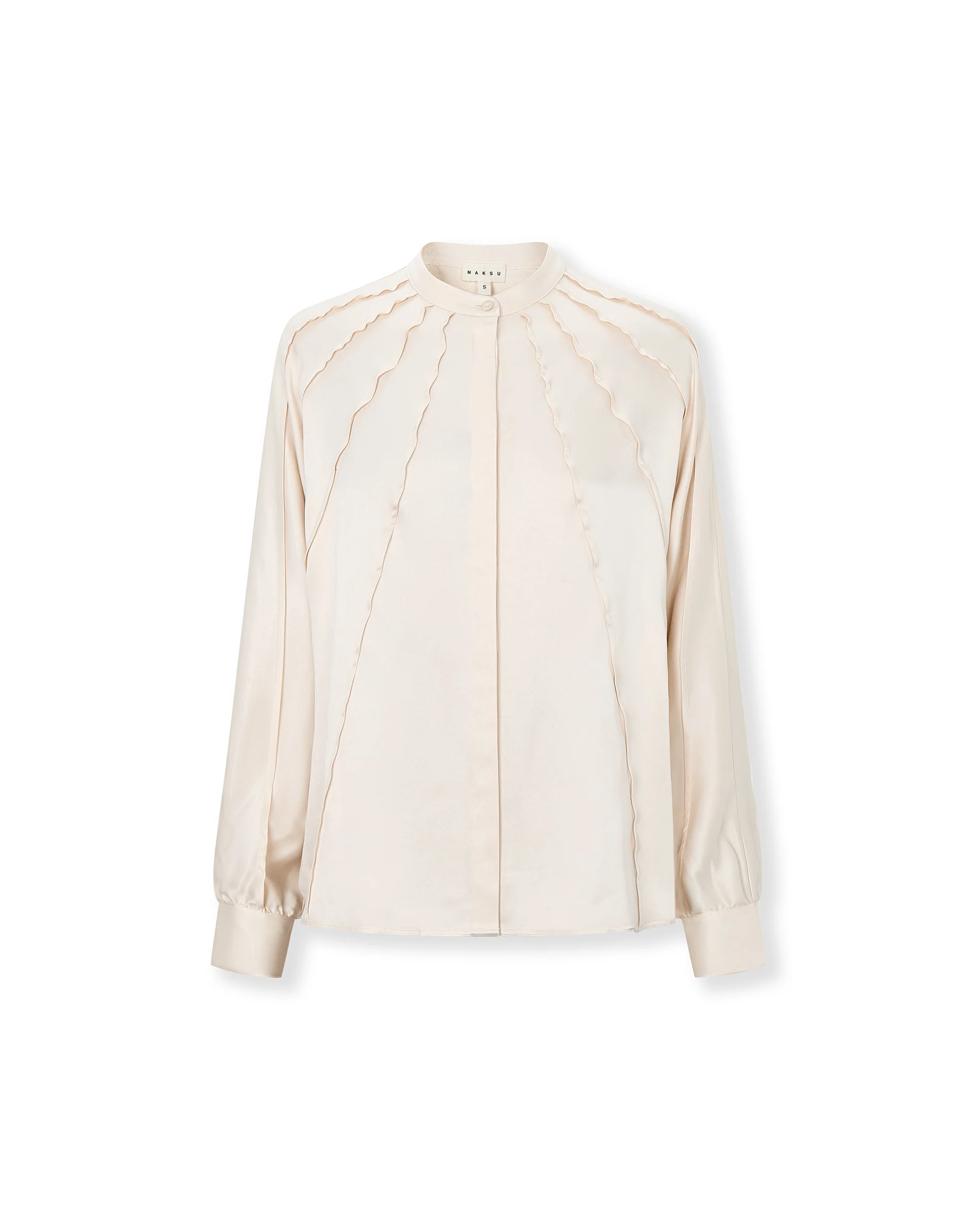 ERICA | Ecru Satin Blouse with Stitch Detailing - Image 3