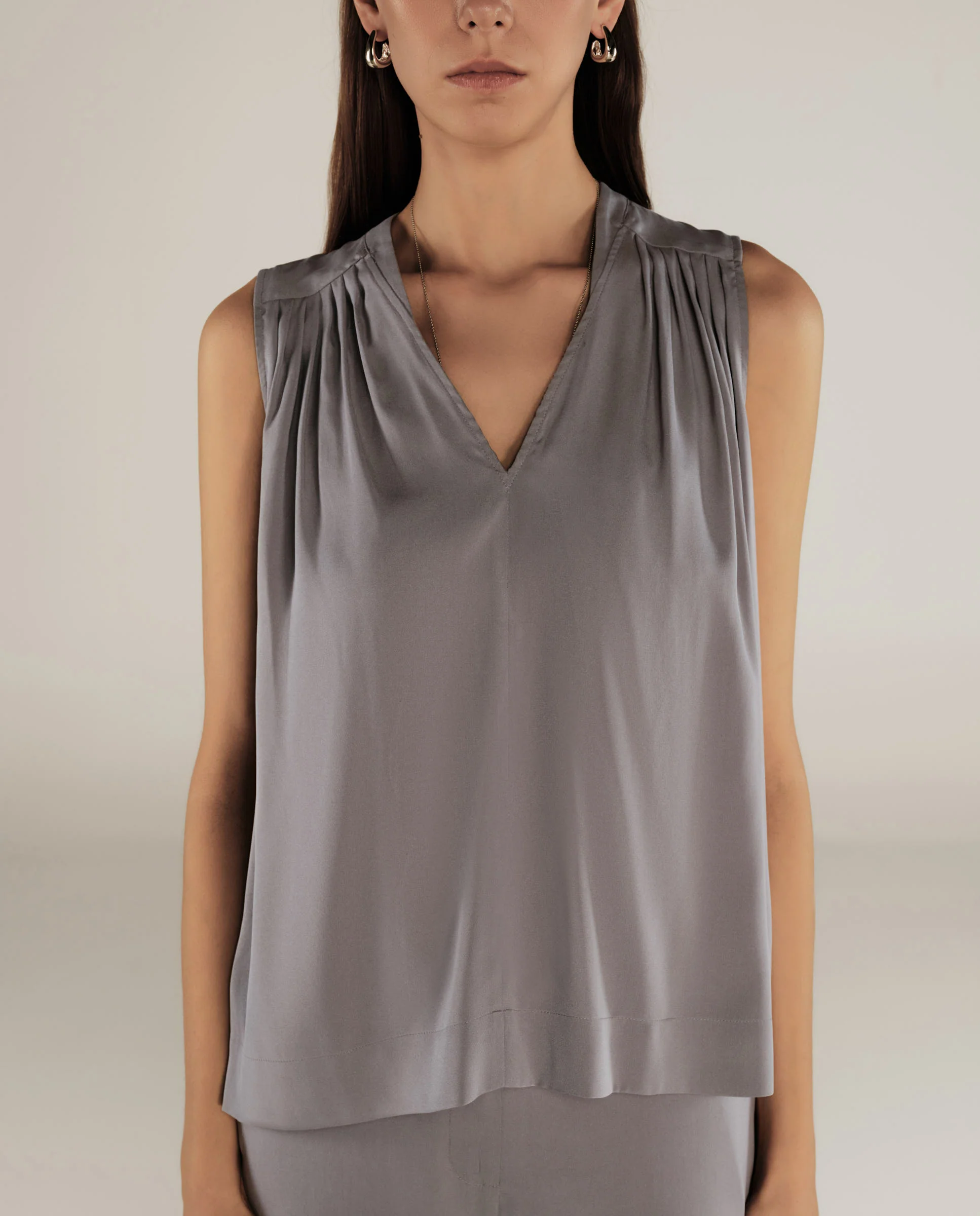 FINLEY | Grey Pleat Silk Blouse - Image 3