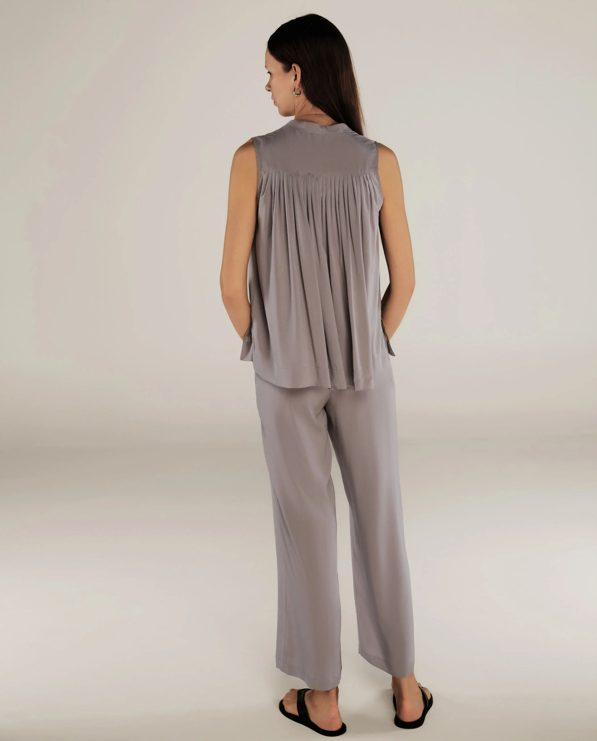 FINLEY | Grey Pleat Silk Blouse - Image 5