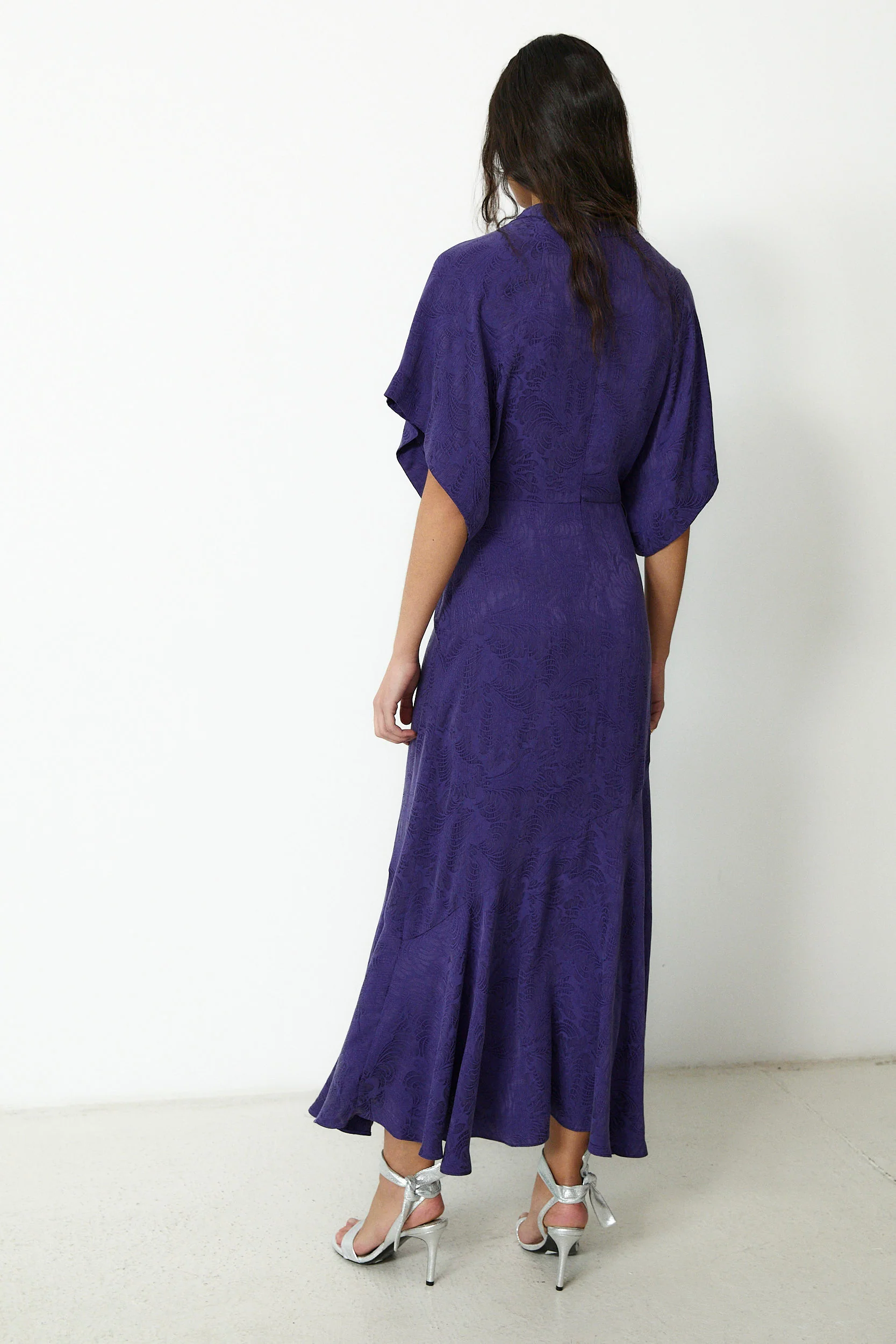 FLAVIANA | Dark Purple Tonal Jacquard Dress - Image 4