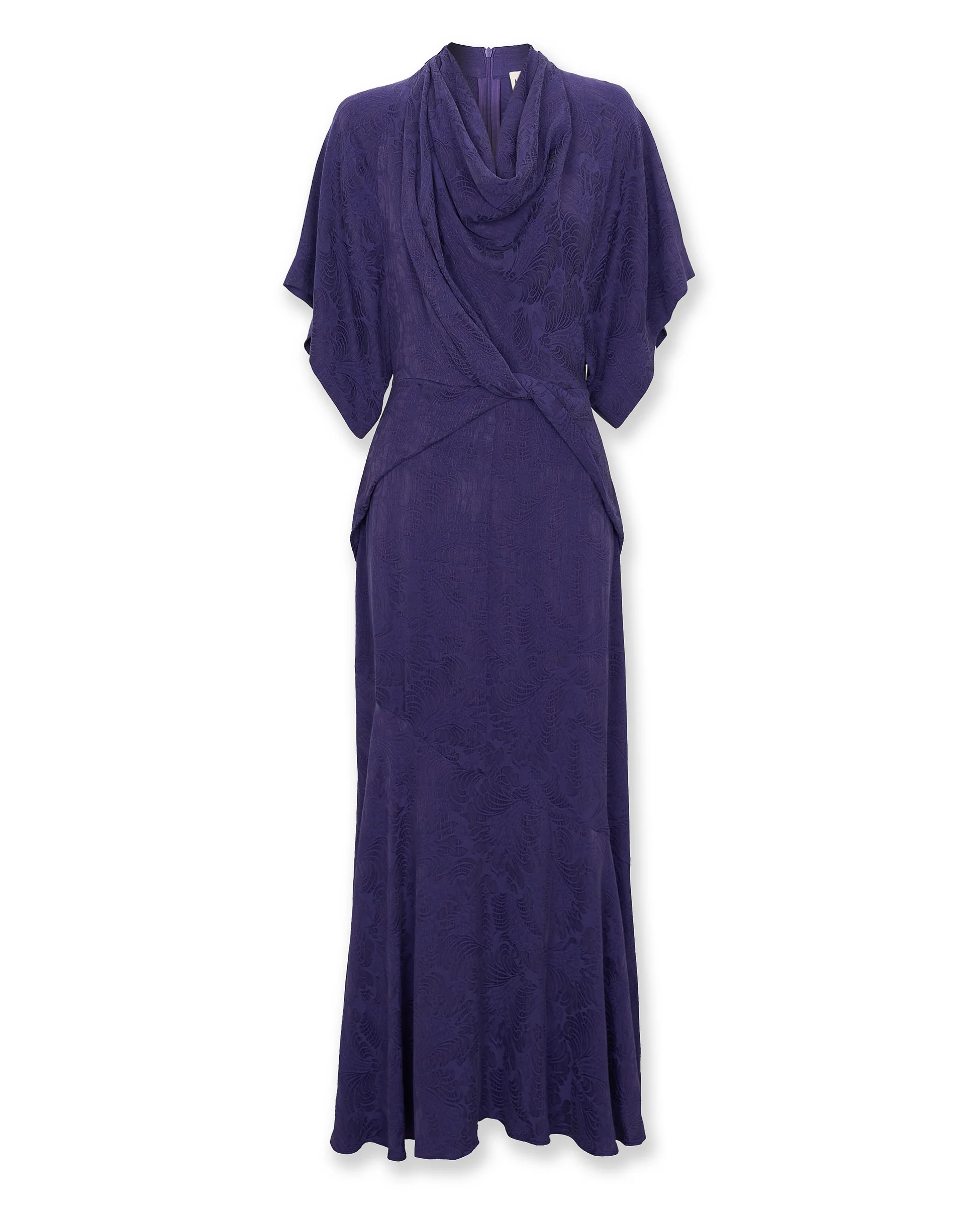 FLAVIANA | Dark Purple Tonal Jacquard Dress - Image 5
