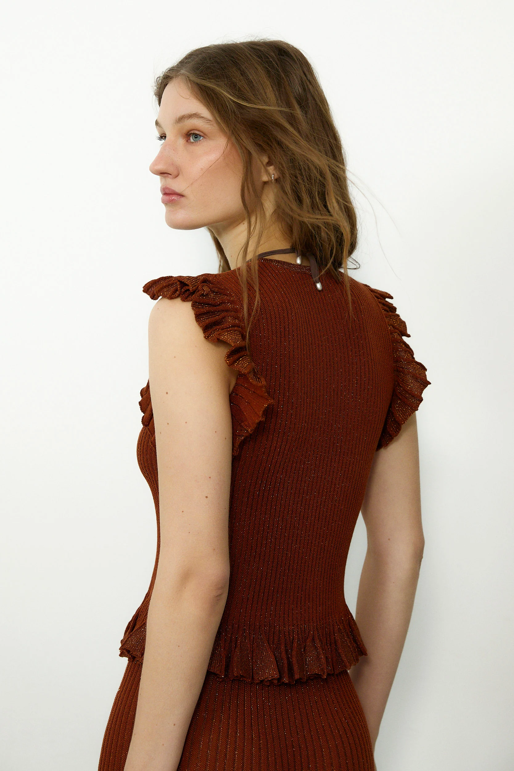 JOY | Brown Ribbed Knit Top - Image 3