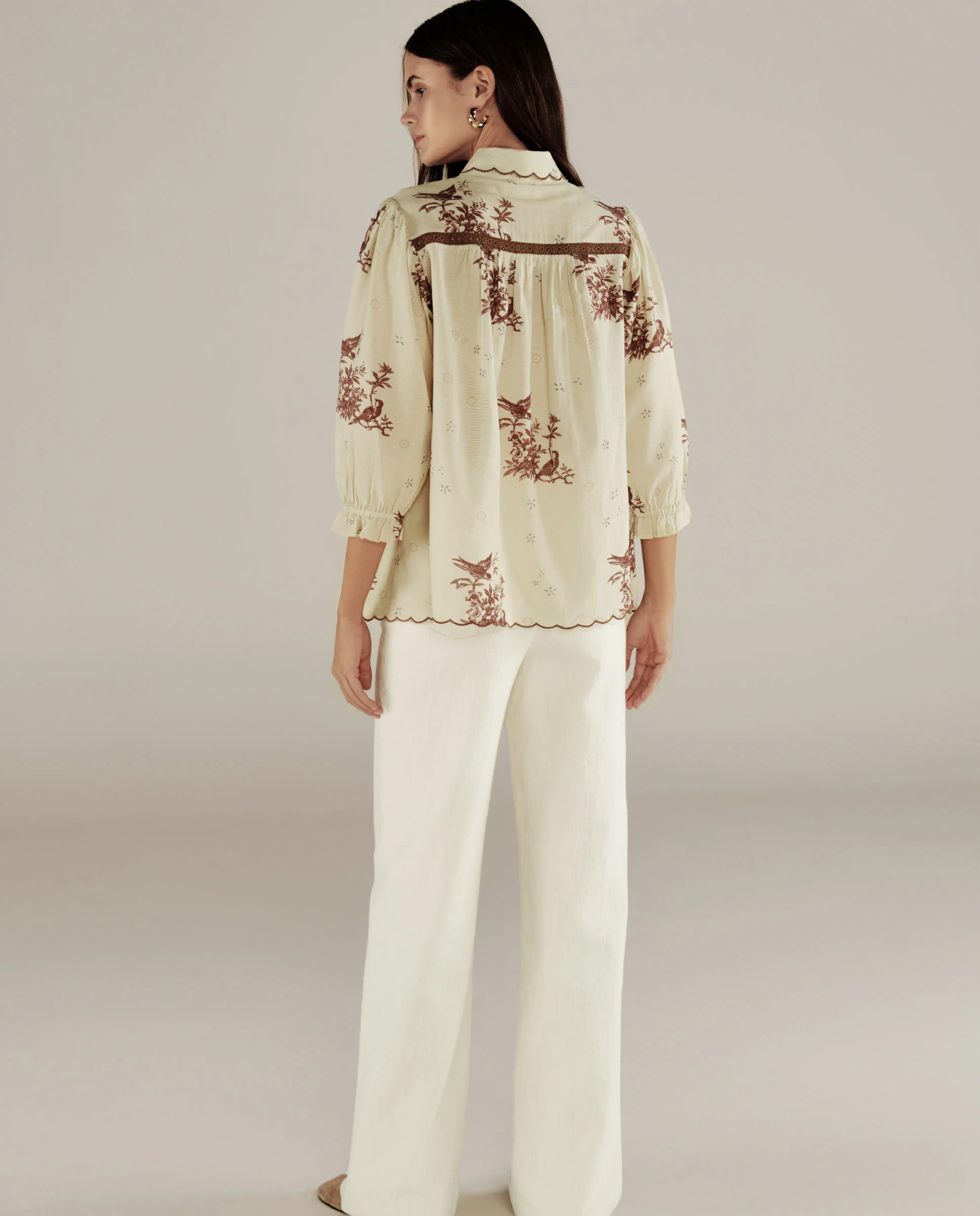 LABONI | Ecru & Brown Floral Embroidery Blouse - Image 4