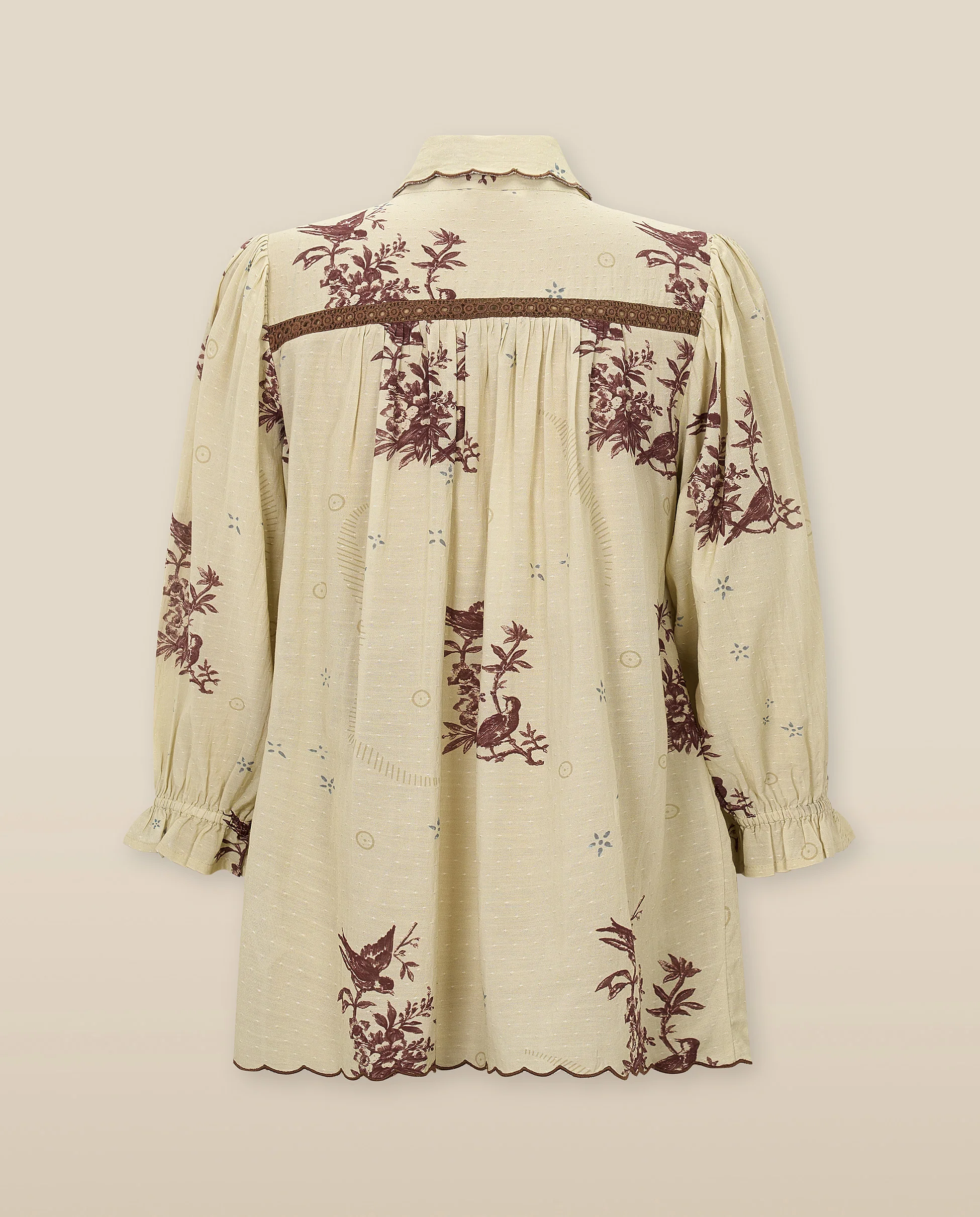 LABONI | Ecru & Brown Floral Embroidery Blouse - Image 6