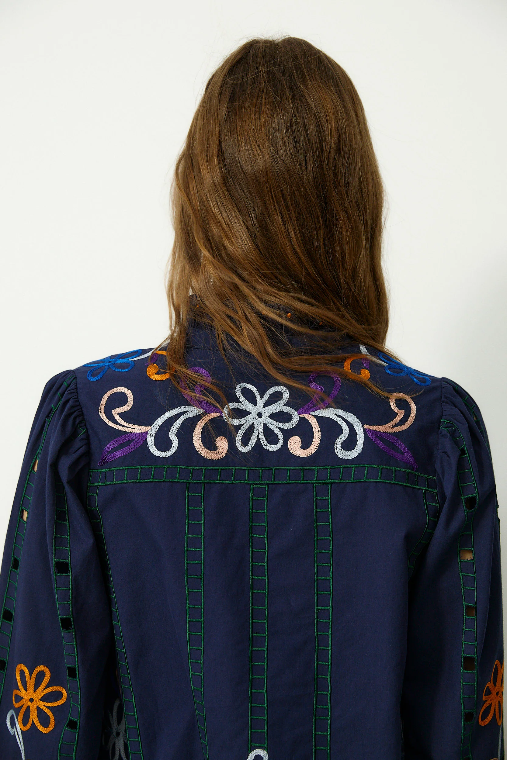 MADIE | Navy Embroidered Cotton Blouse - Image 4