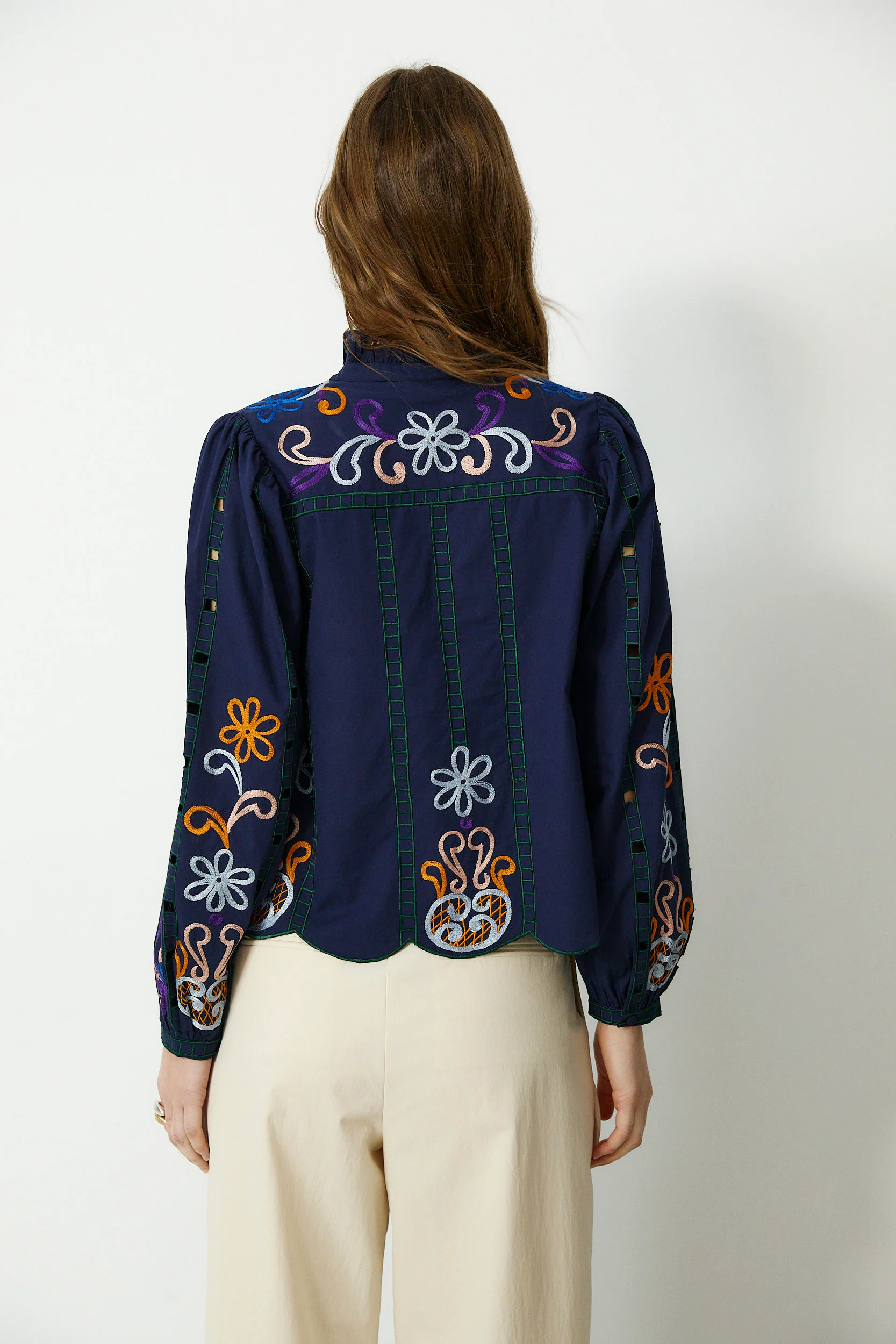 MADIE | Navy Embroidered Cotton Blouse - Image 5
