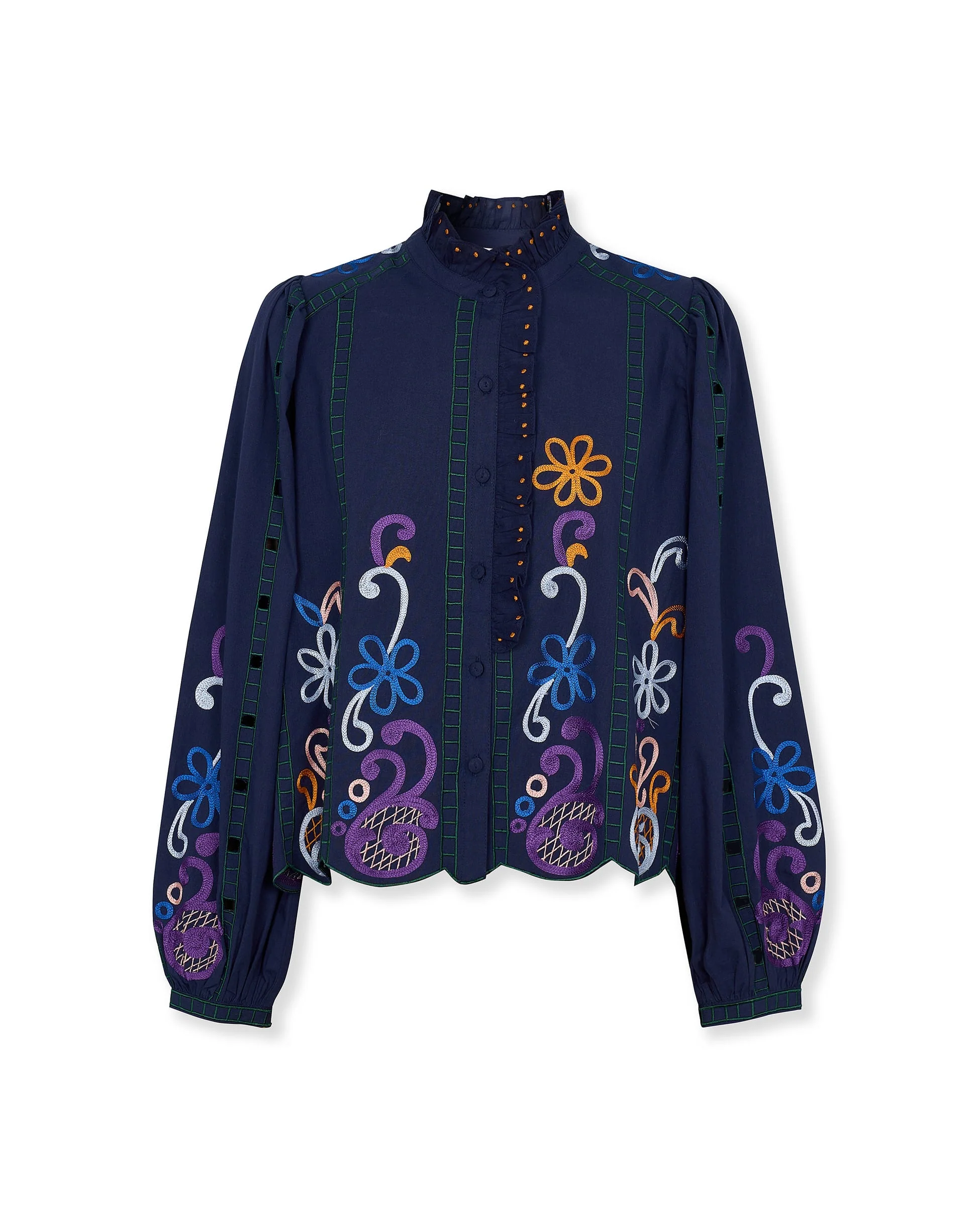 MADIE | Navy Embroidered Cotton Blouse - Image 7