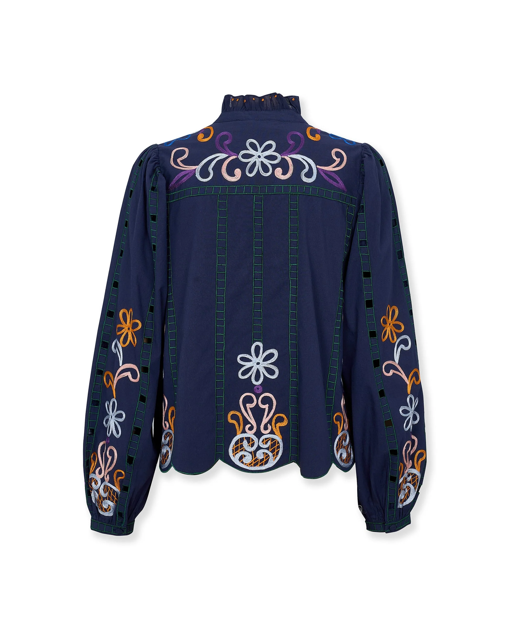 MADIE | Navy Embroidered Cotton Blouse - Image 8