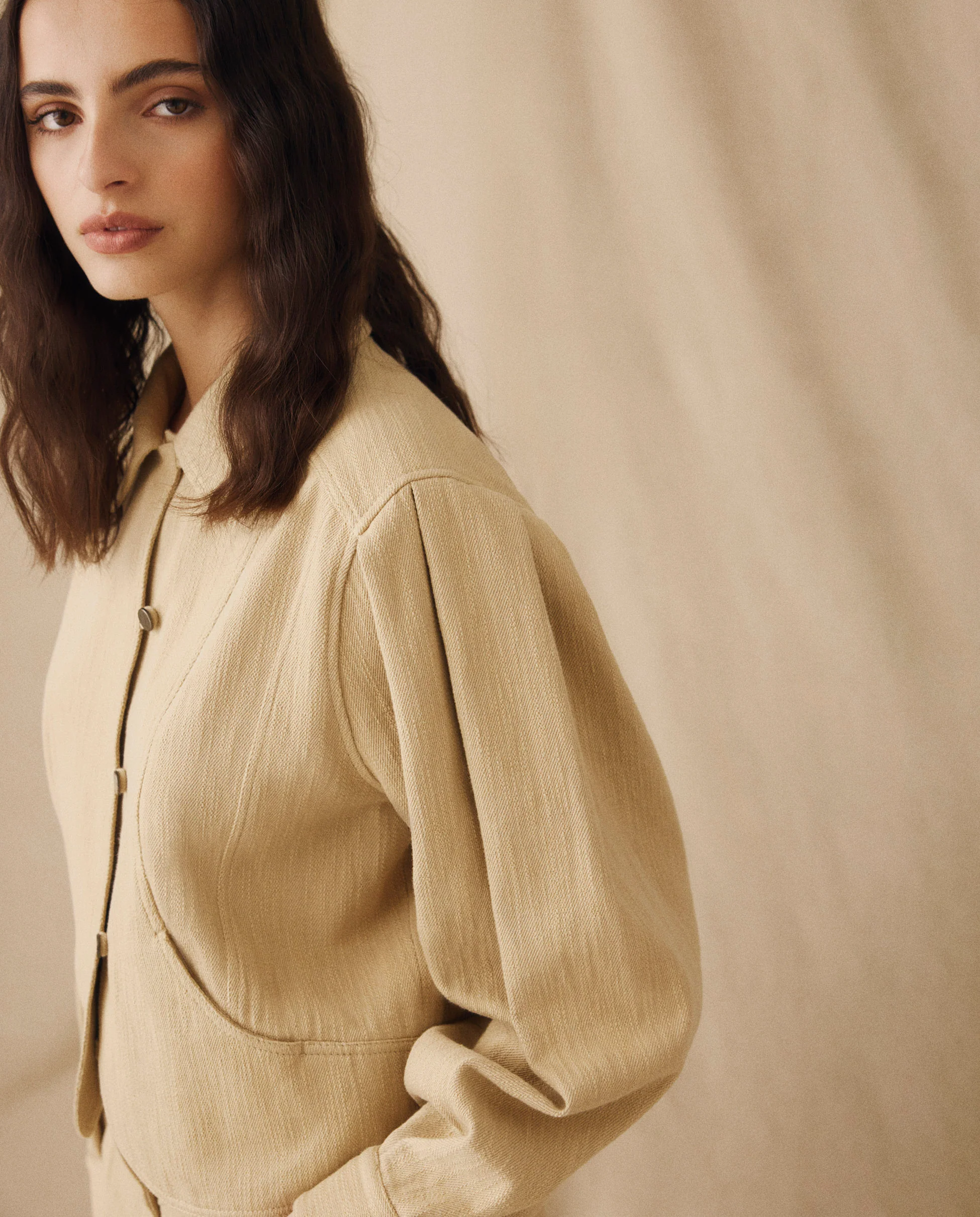 MOANA | Textured Light Camel Cotton Jacket - Image 5