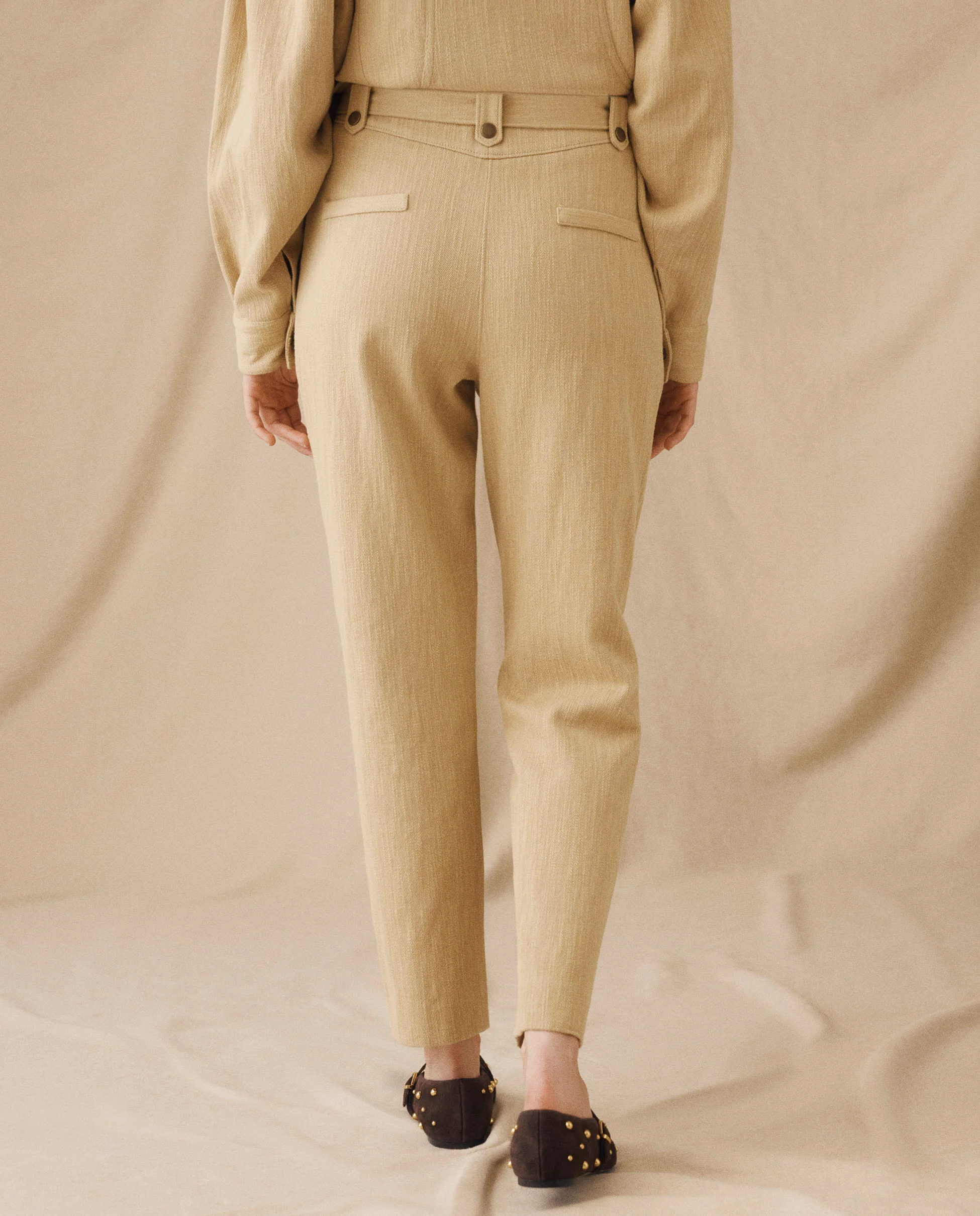 MOANA | Textured Light Camel Cotton Trousers - Image 3