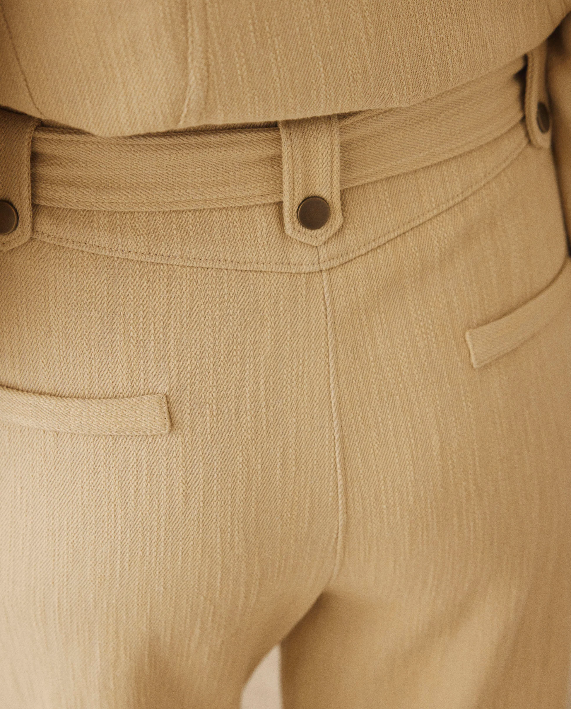 MOANA | Textured Light Camel Cotton Trousers - Image 4