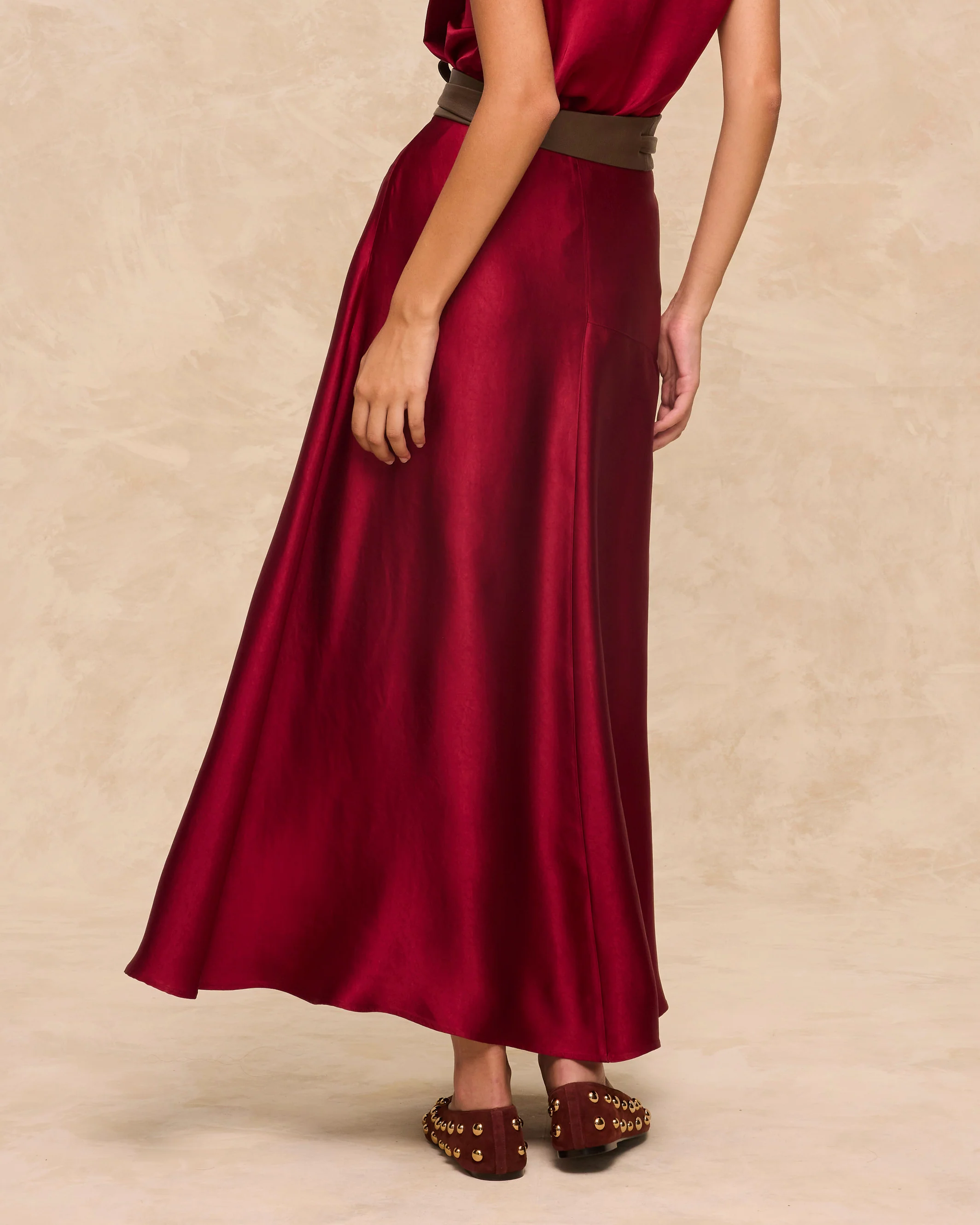 NATALIA | Claret Satin Midi Skirt - Image 3