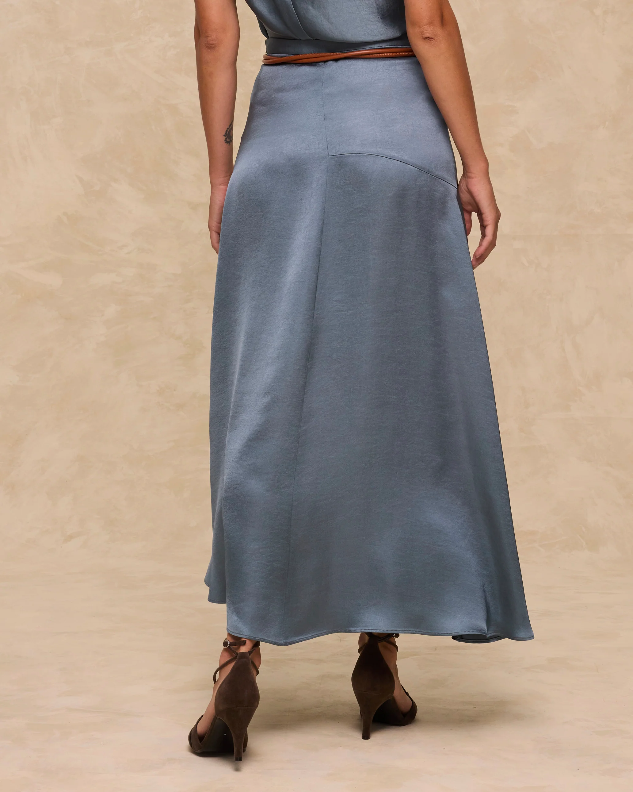 NATALIA | Steel Satin Midi Skirt - Image 4