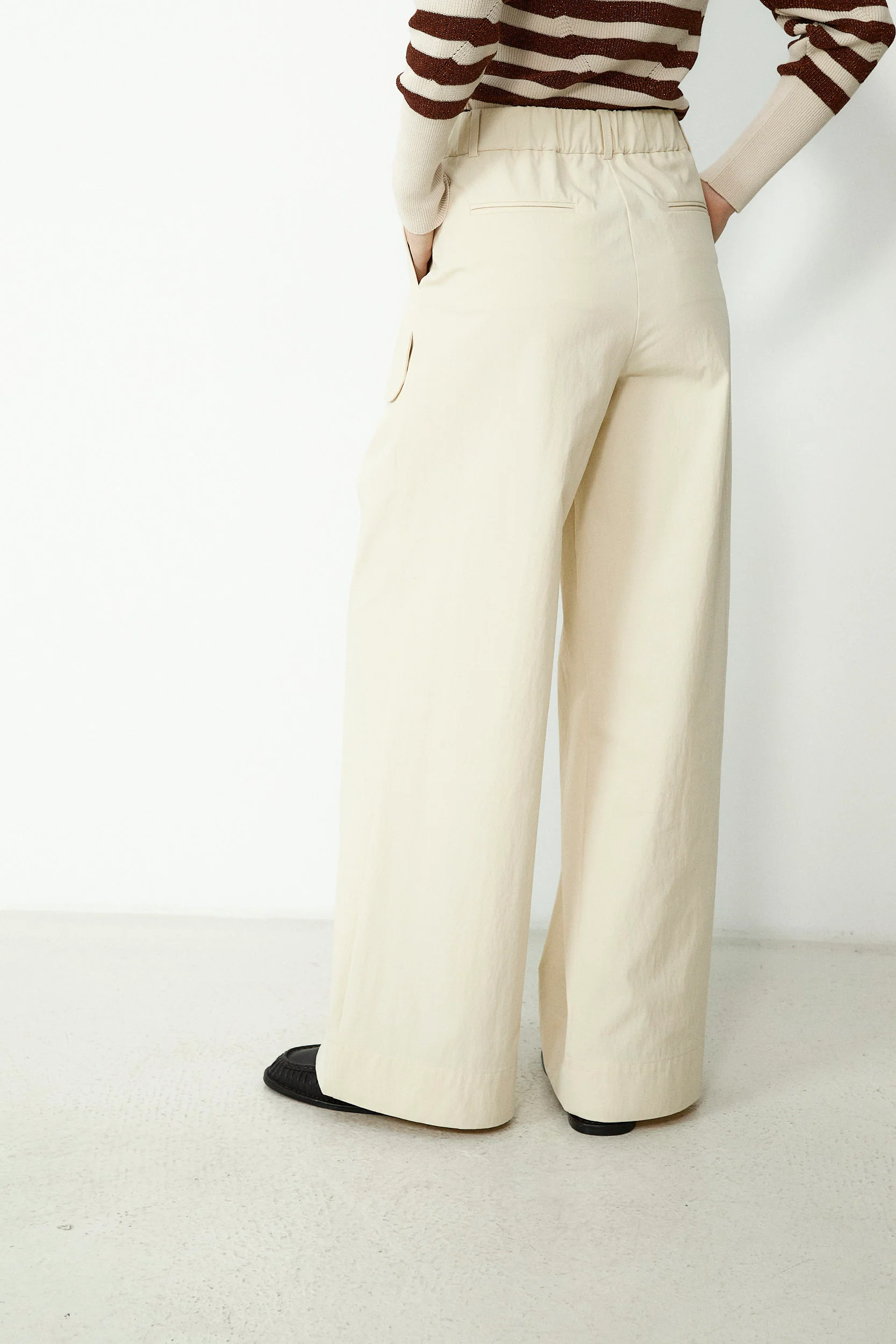 ODETTE | Beige Cotton Wide Leg Trousers - Image 4