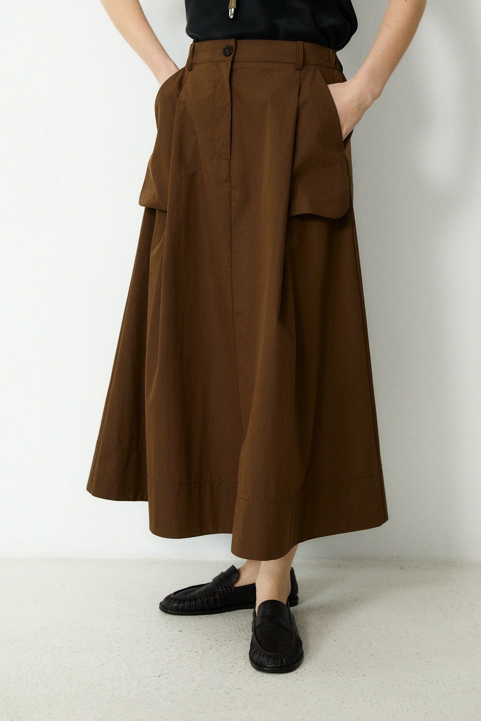 ODETTE | Brown Cotton Midi Skirt - Image 3