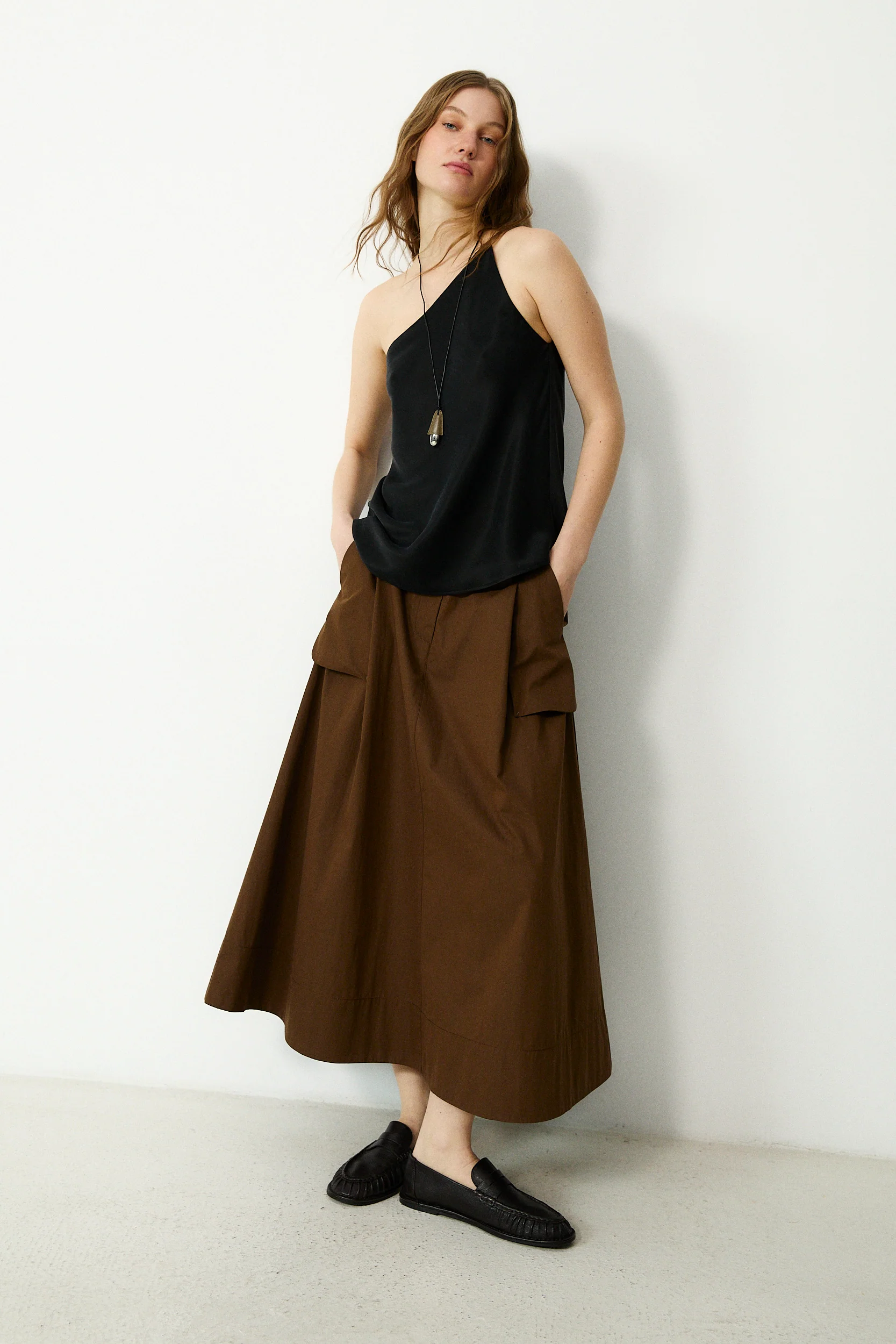 ODETTE | Brown Cotton Midi Skirt - Image 5