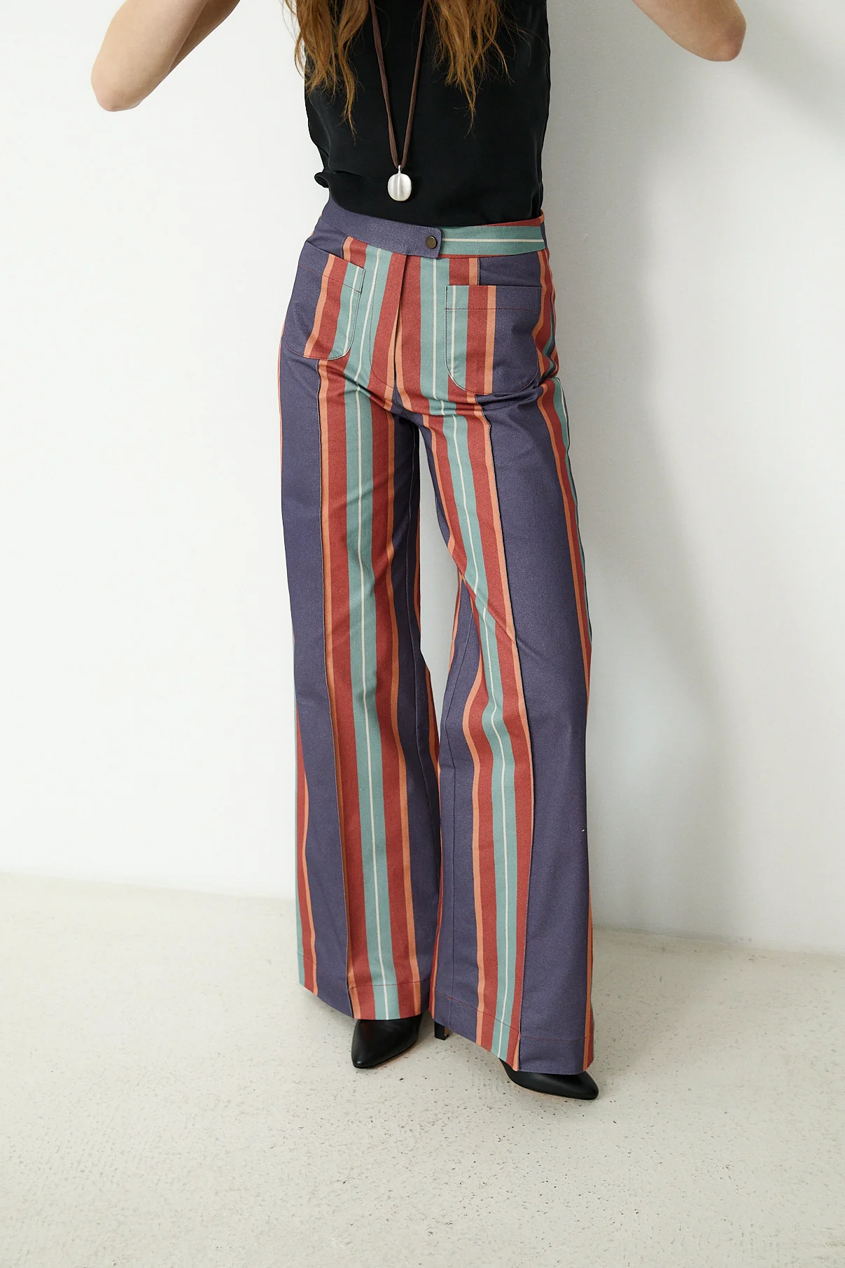 PALMI | Blue Striped Italian Cotton Wide-Leg Trousers - Image 3