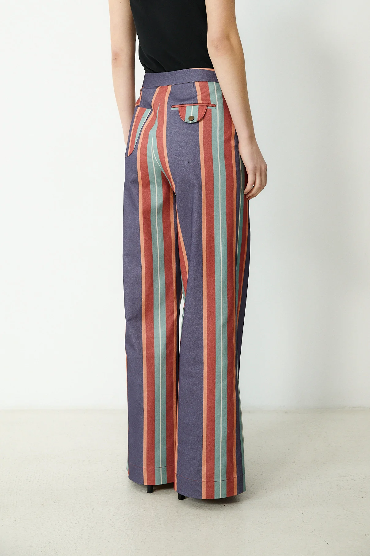 PALMI | Blue Striped Italian Cotton Wide-Leg Trousers - Image 5
