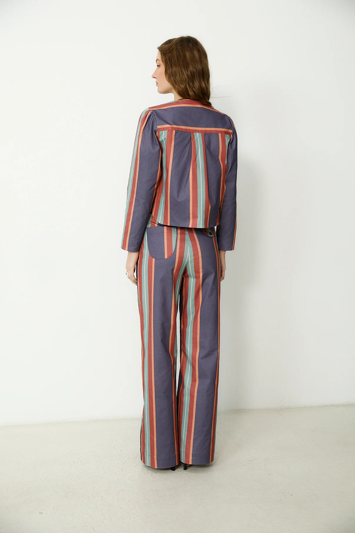 PALMI | Blue Striped Italian Cotton Wide-Leg Trousers - Image 6