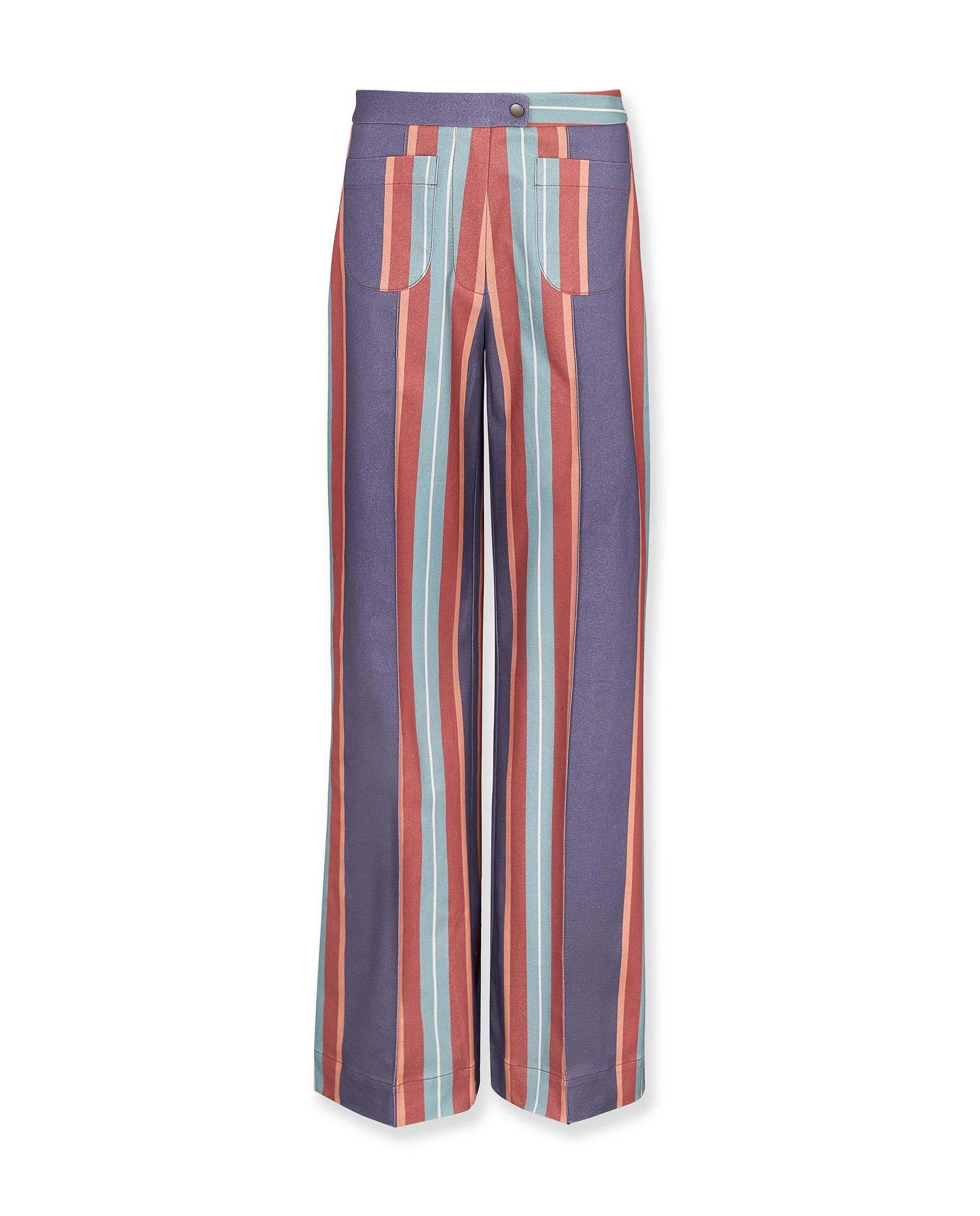 PALMI | Blue Striped Italian Cotton Wide-Leg Trousers - Image 7