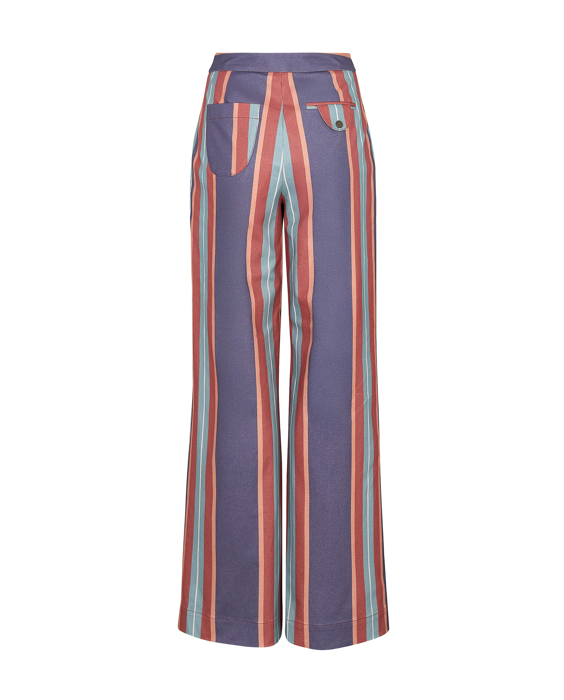 PALMI | Blue Striped Italian Cotton Wide-Leg Trousers - Image 8