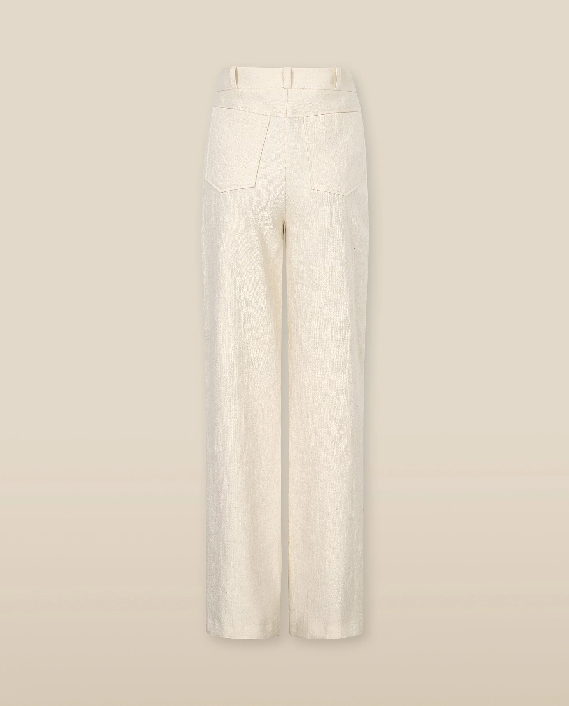 PAOLA | Ecru Pocket Detail Wide Leg Cotton Trousers - Image 4