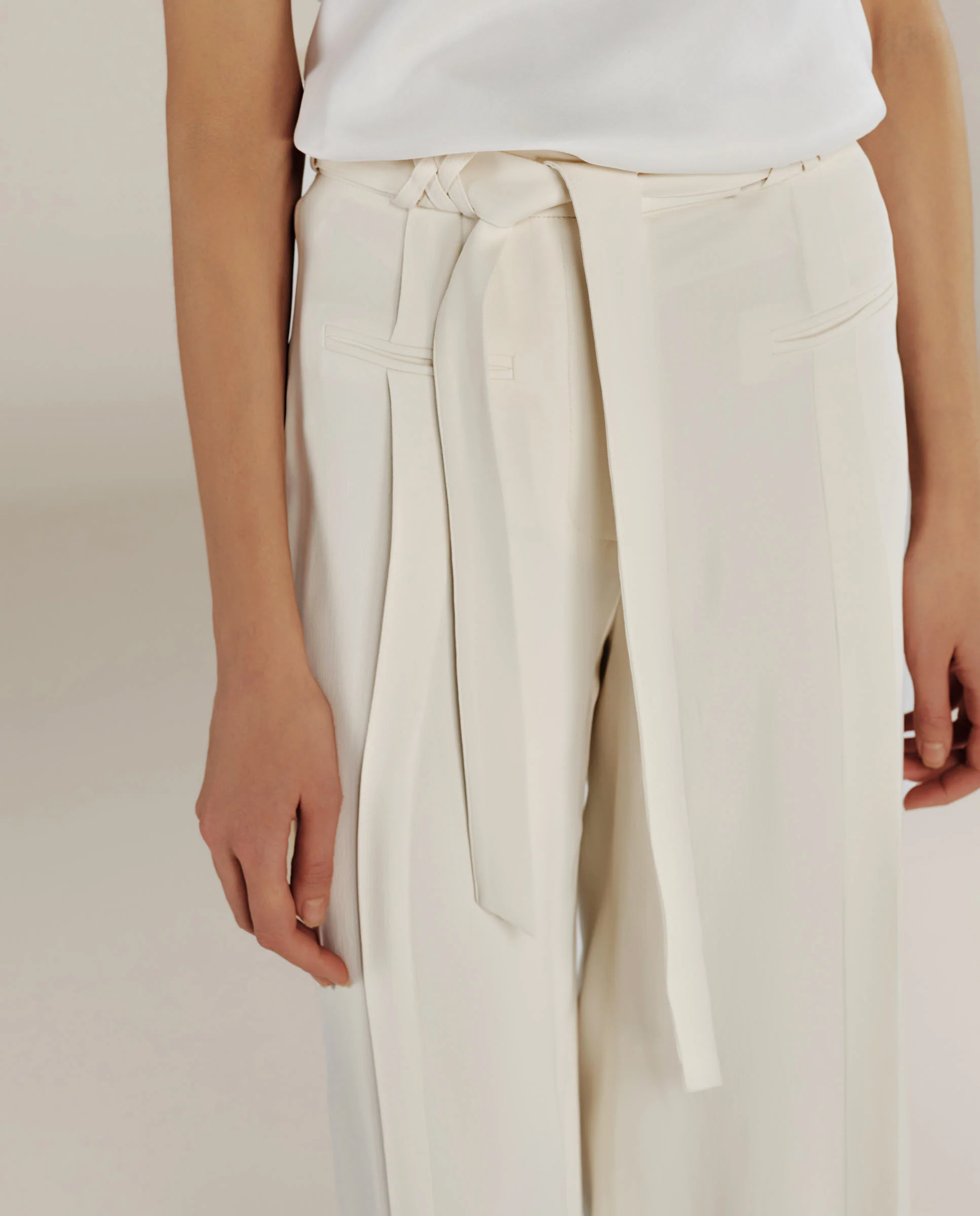 PARUL | Cream Pleat Wide Leg Trousers - Image 3