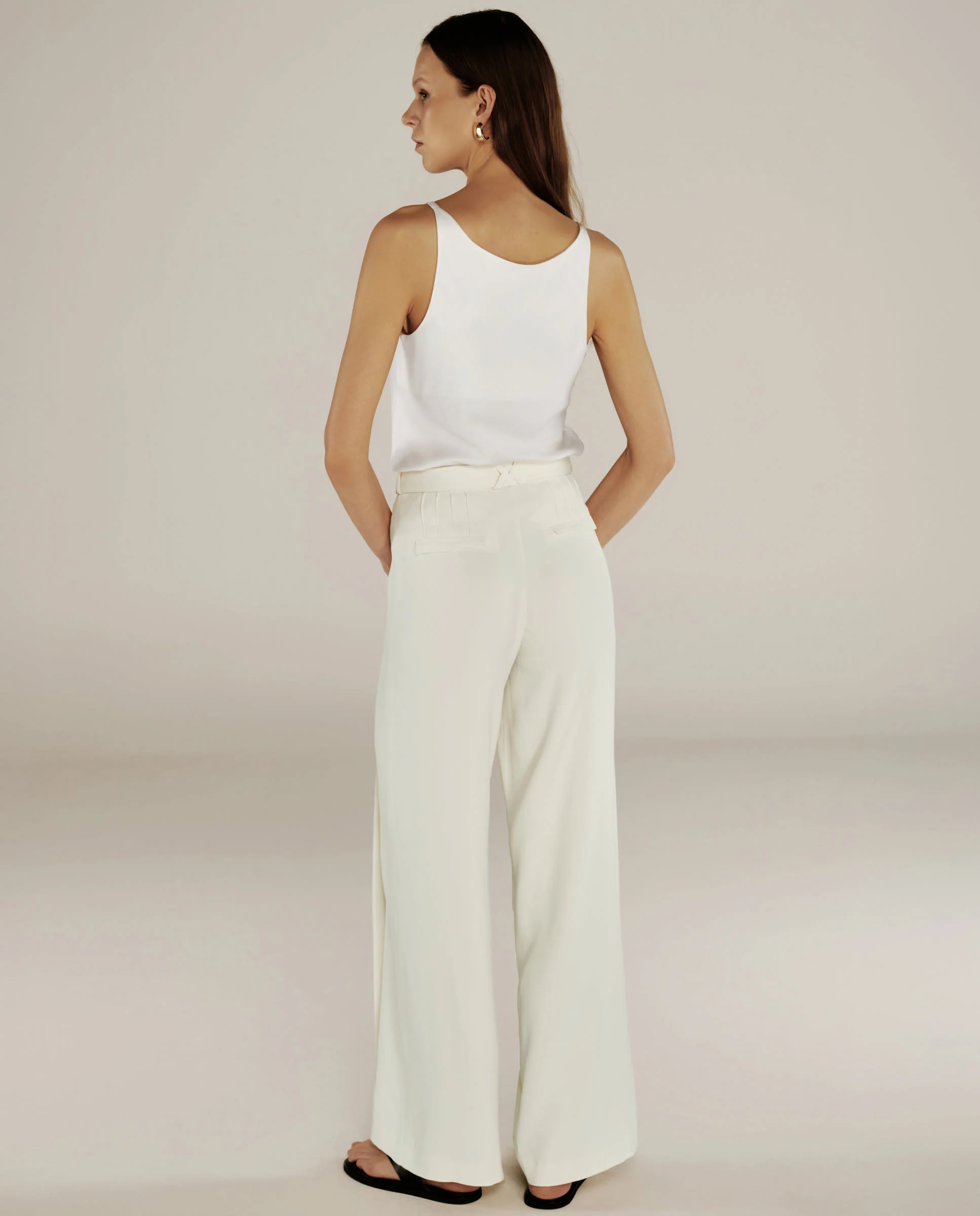 PARUL | Cream Pleat Wide Leg Trousers - Image 4