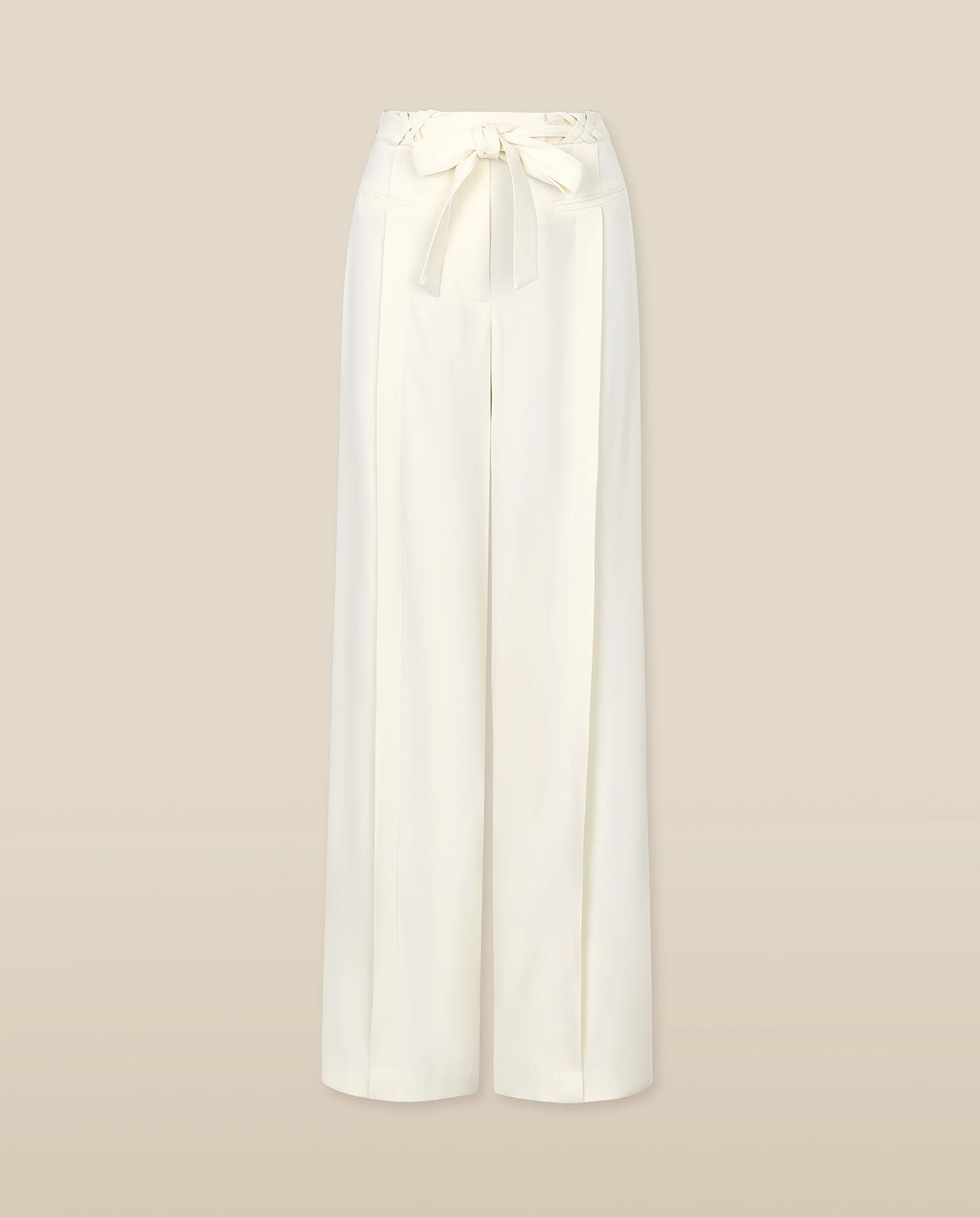 PARUL | Cream Pleat Wide Leg Trousers - Image 5